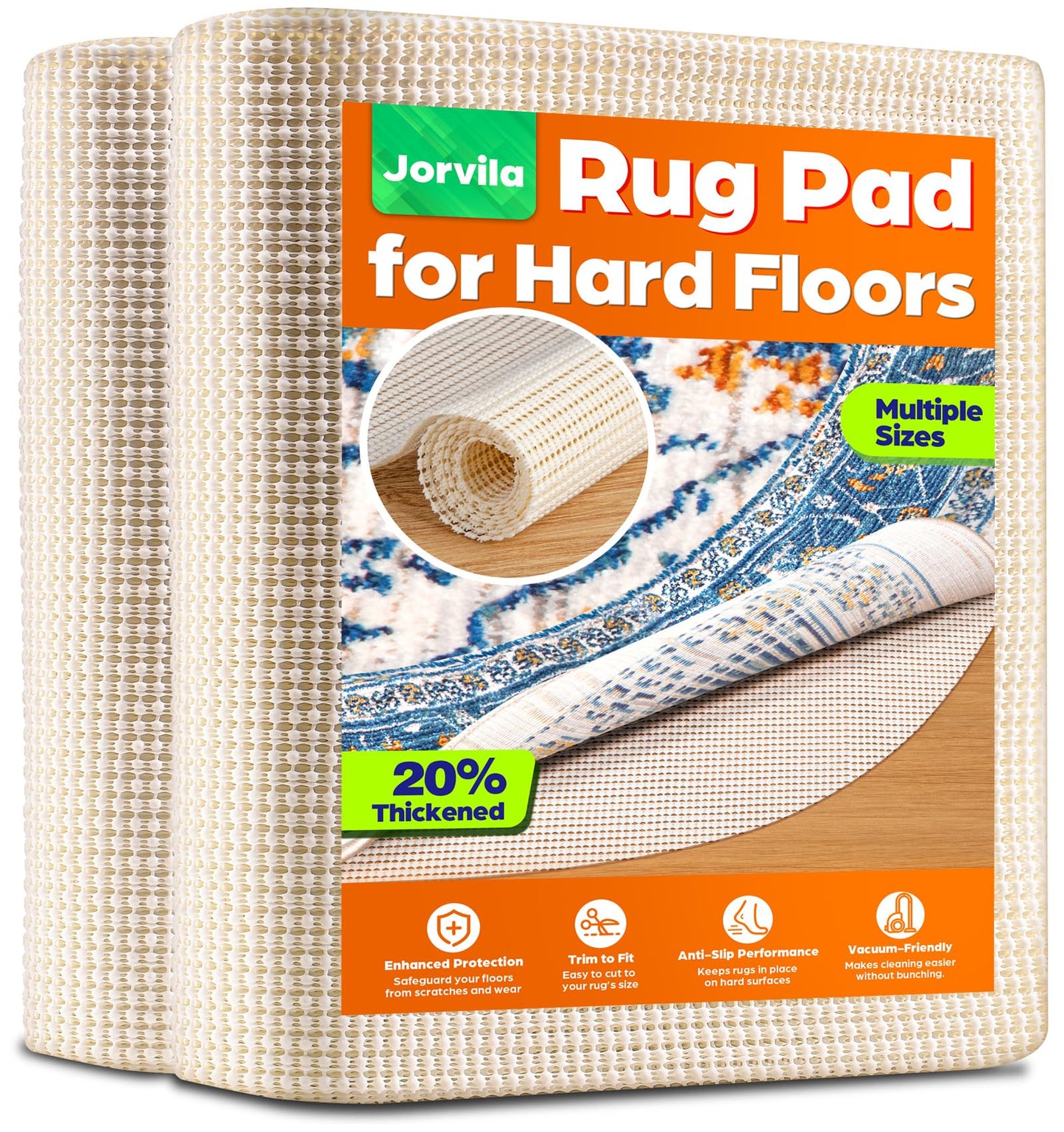Jorvila Non-Slip Rug Pad Gripper 2x3 Feet, Anti Skid Mat for Under Area Rugs, Keeps Rugs in Position and Safe, Thick Cushioned Carpet Pad for Hardwood Floors Protection WN420