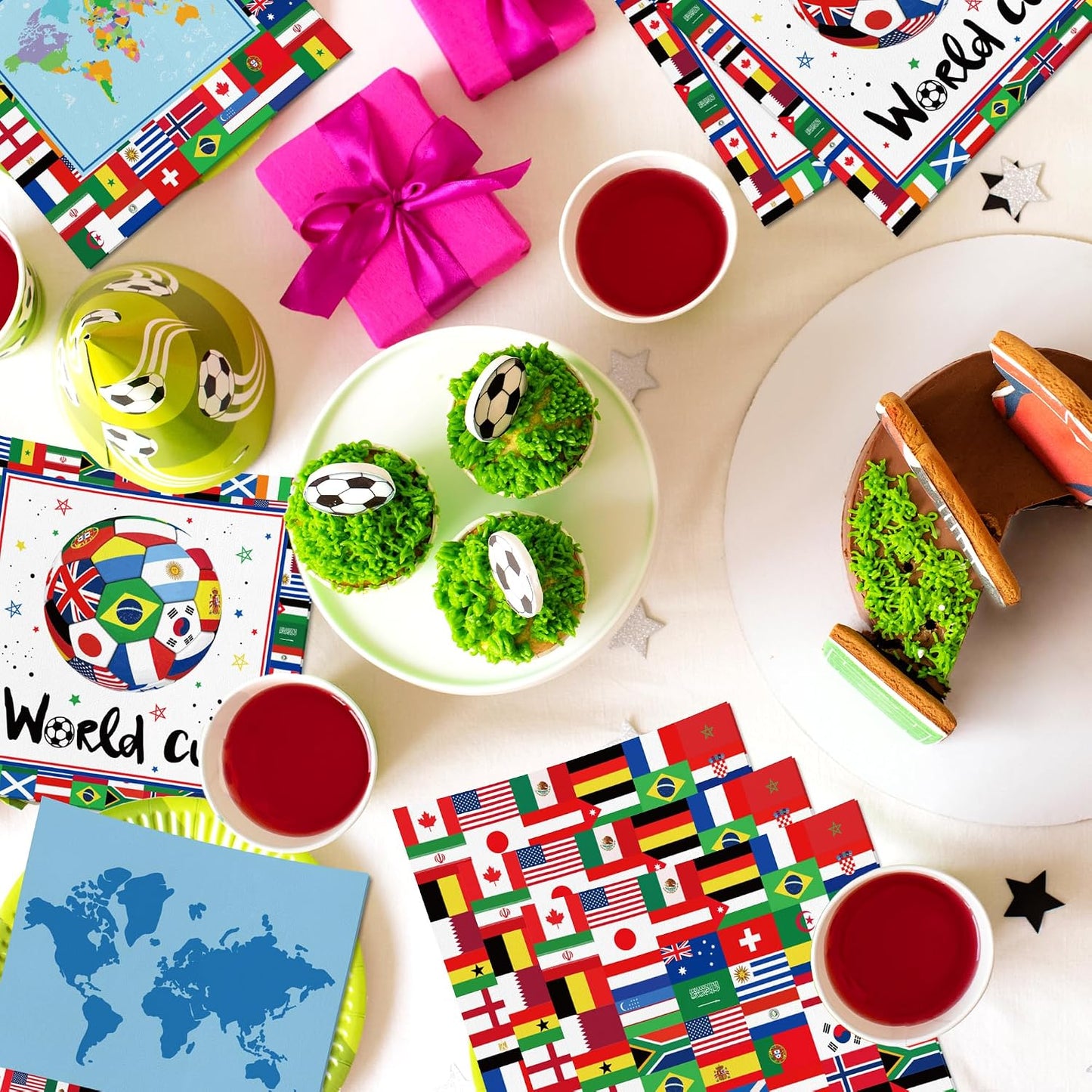 100 Count International Flag Napkins World Flags Party Decorations Disposable Paper Guest Towels for Soccer Sports Gatherings Celebration Kitchen Bathroom Decorations BST202