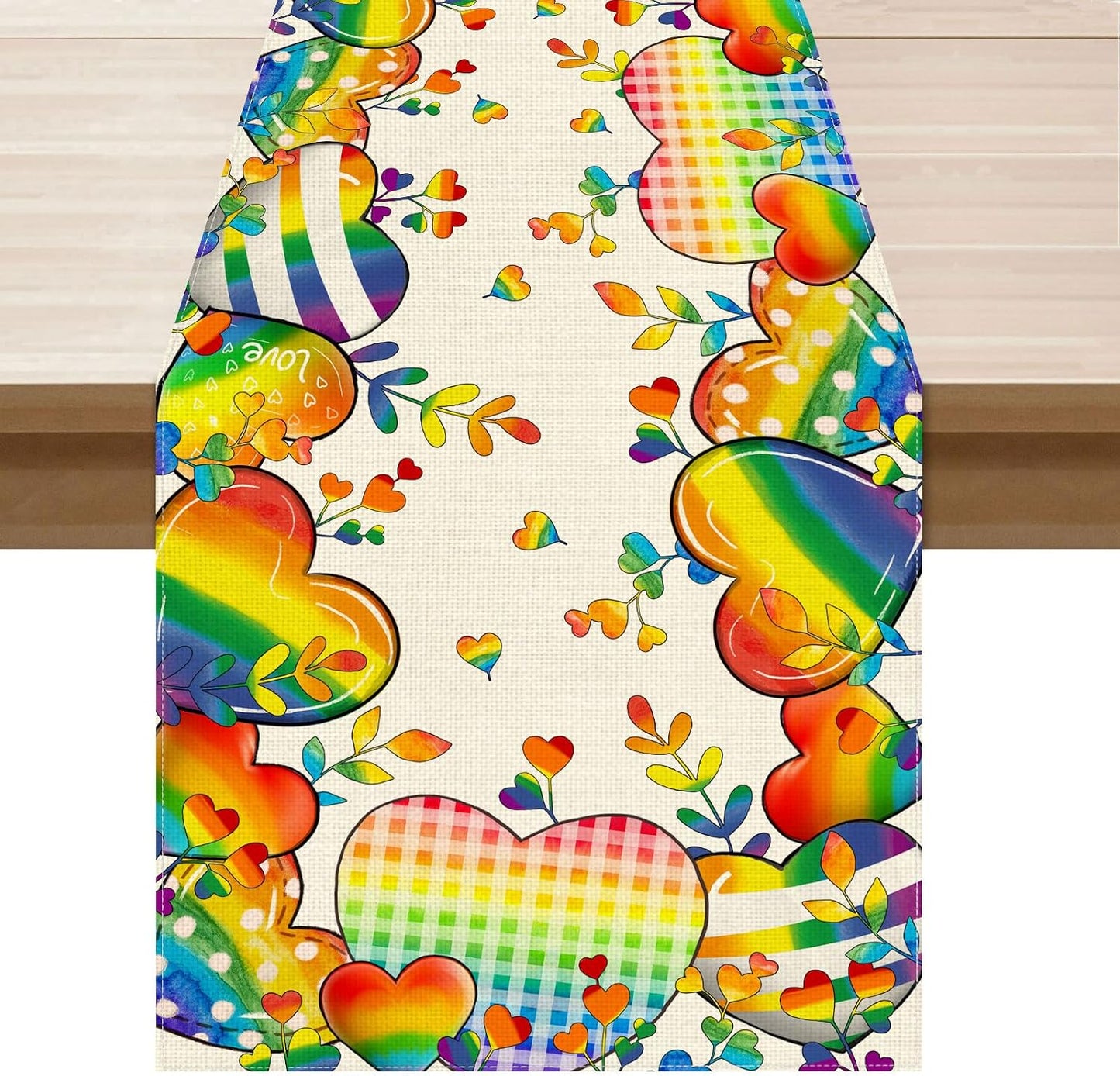 XCHI Love Heart Rainbow LGBTQ Pride Day Table Runner Inclusion Gay Equality Table Decoration for Party Home Kitchen Dining Holiday Decor 13x72 Inch BST326L
