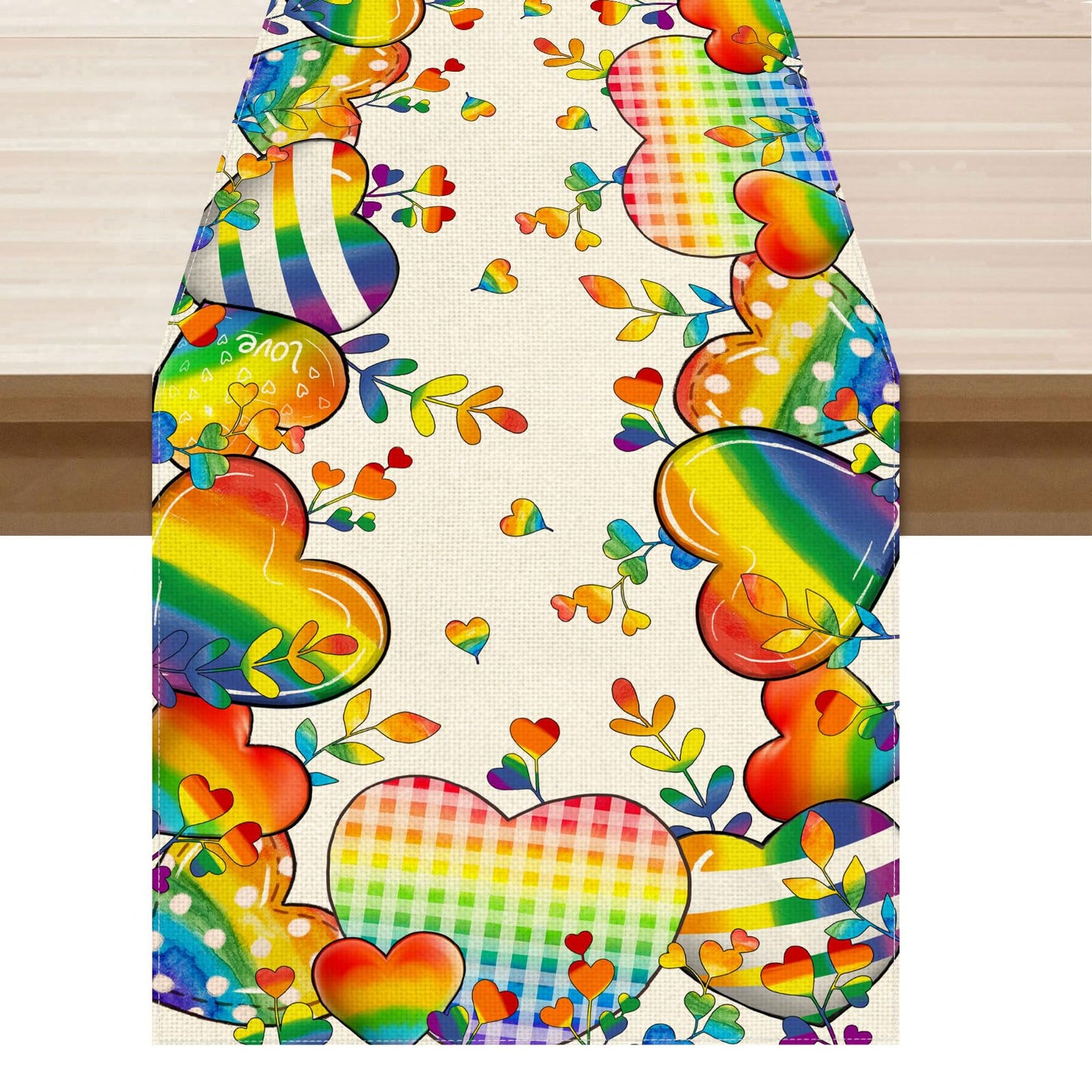 XCHI Love Heart Rainbow LGBTQ Pride Day Table Runner Inclusion Gay Equality Table Decoration for Party Home Kitchen Dining Holiday Decor 13x72 Inch BST326L