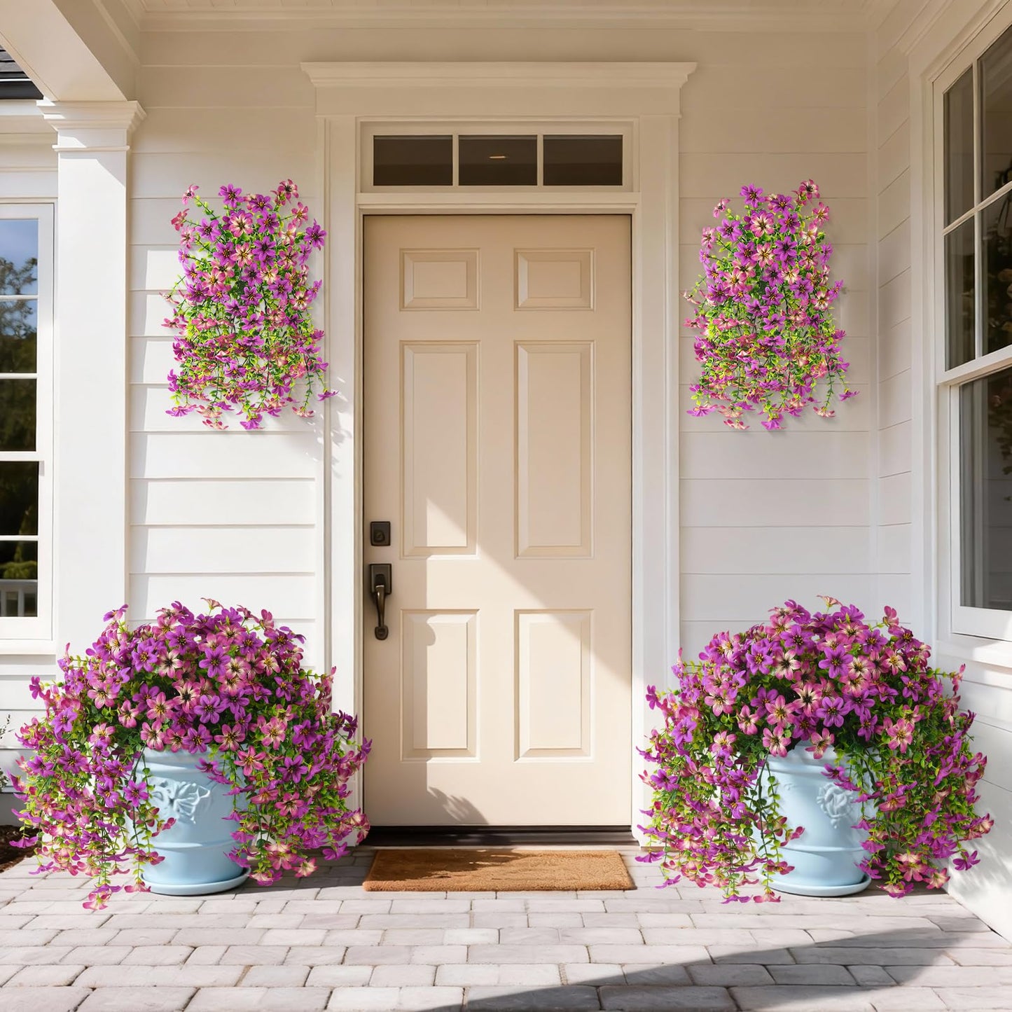 Artificial Flowers for Outdoor Faux Flowers for Plant Pot Spring Decoration | 2 Pcs Faux Hanging Plants UV Resistant Look Real Outside Home Garden Porch Patio Entrance Courtyard Decor BST326H