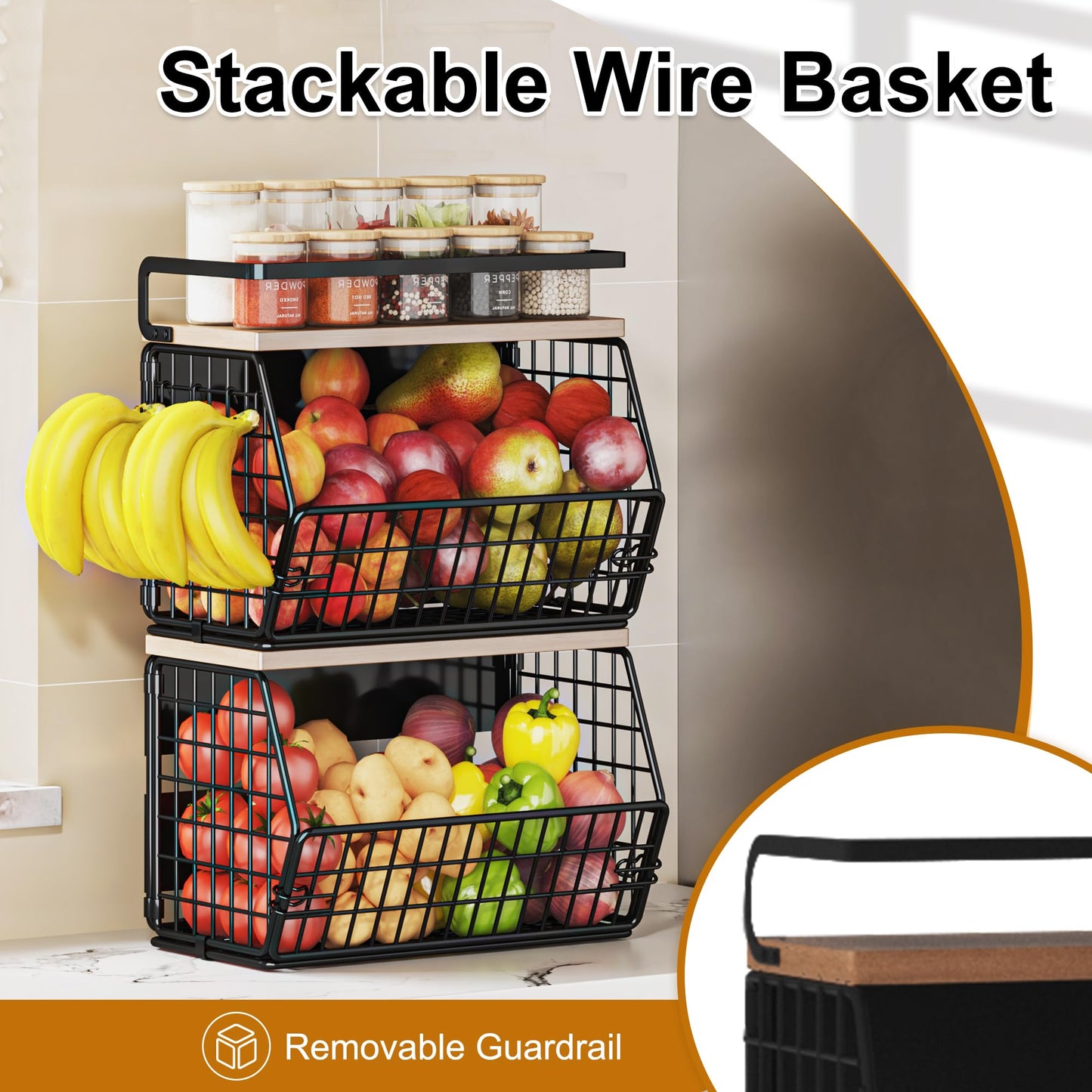 Magnetic Shelf for Fridge,Hanging Wall Basket for Potato Onion Fruit and Vegetable Storage Bins,Large Produce Container Magnetic Spice Rack for Refrigerator Kitchen Counter Pantry,Black BST220