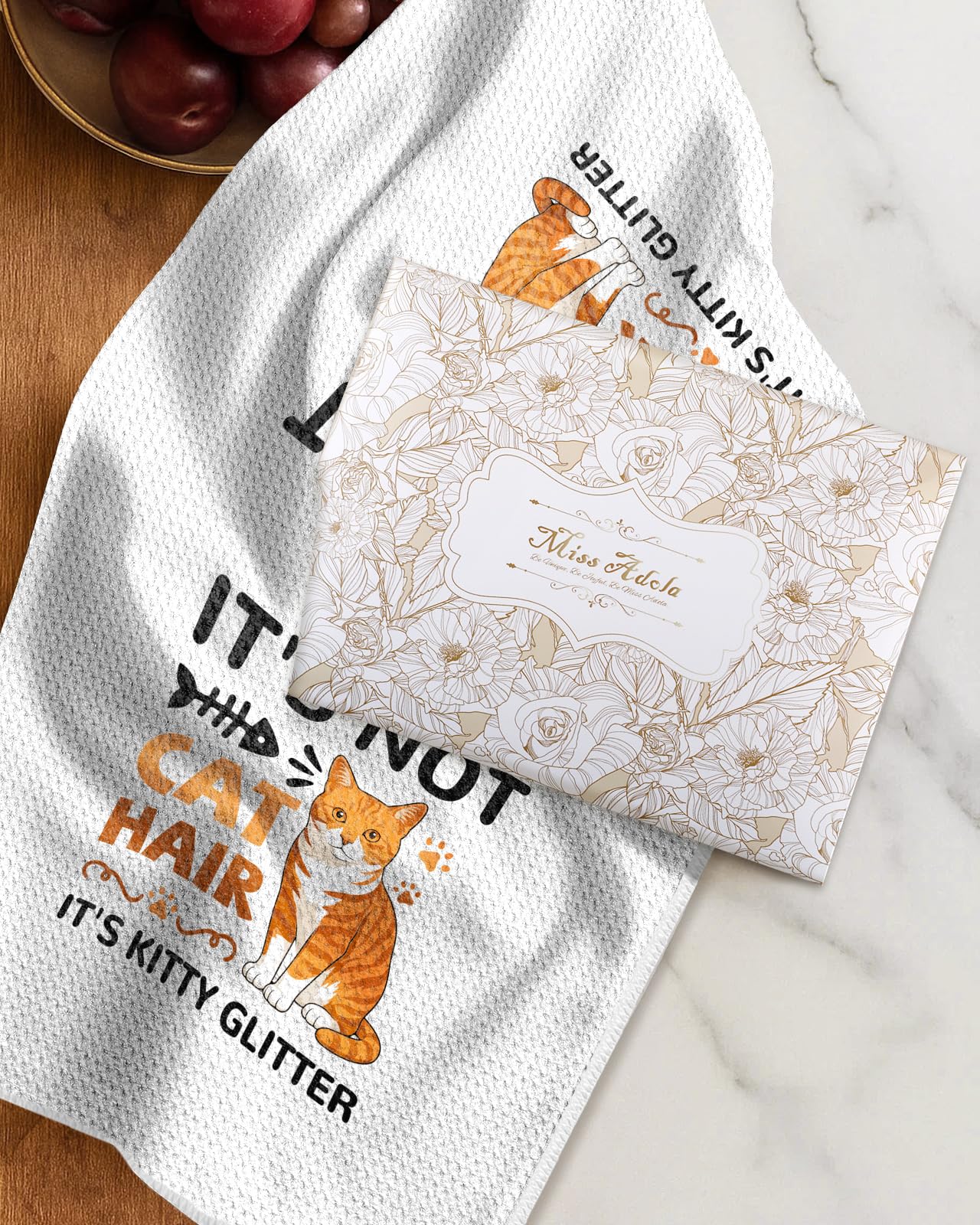 Miss Adola Dog Funny Kitchen Towels - 15x28 Inch Decorative Waffle Microfiber Dish Cloths Cute Absorbent Reusable Hand Tea Towels with Hanging Loop French Bulldog Gift for Dog Lovers WN420