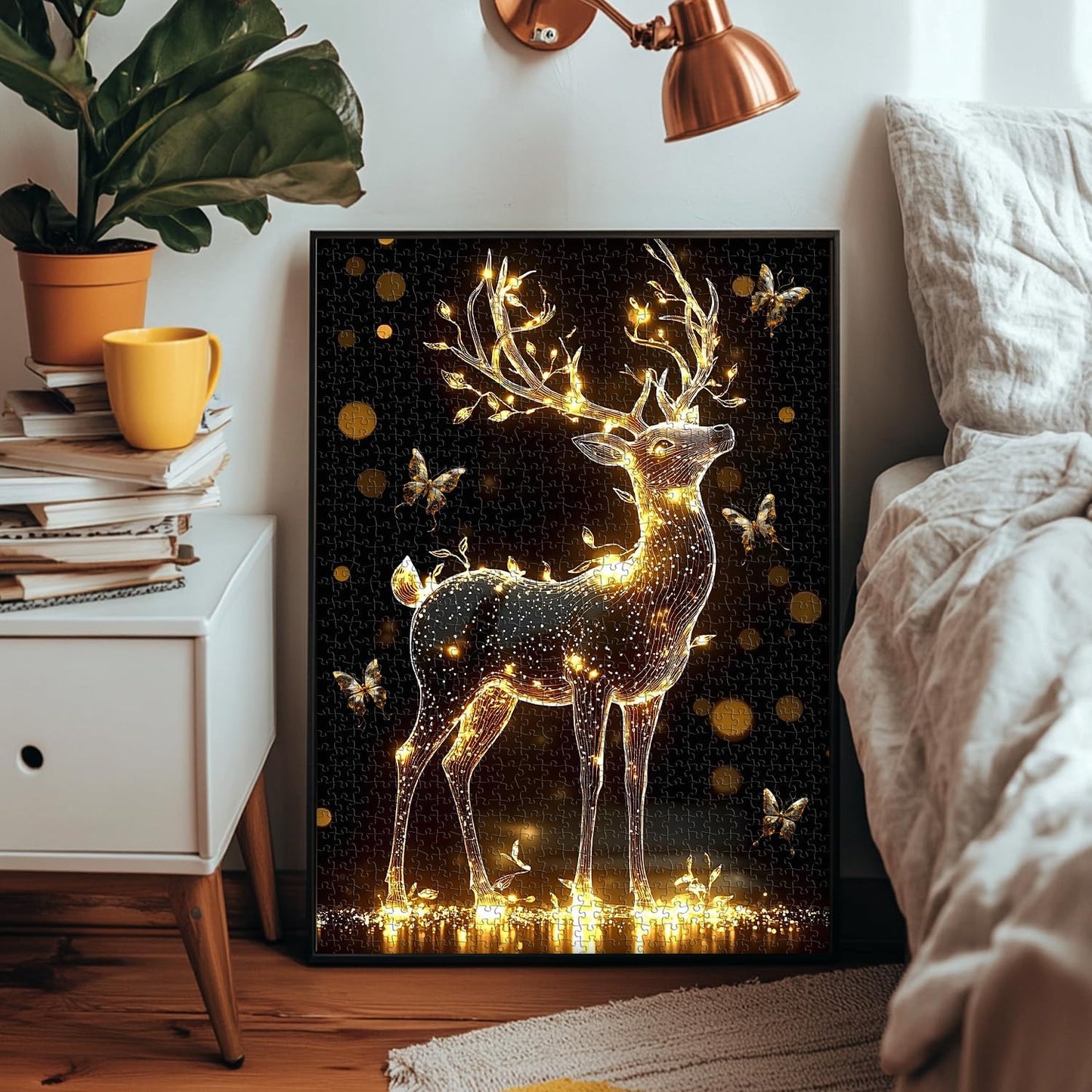 Deer Puzzles for Adults 1000 Pieces, Larkipuzz Impossible Butterfly Jigsaw Puzzle Crystal Art, Difficult Unique Sparkling Animal Theme as Home Decor WN420
