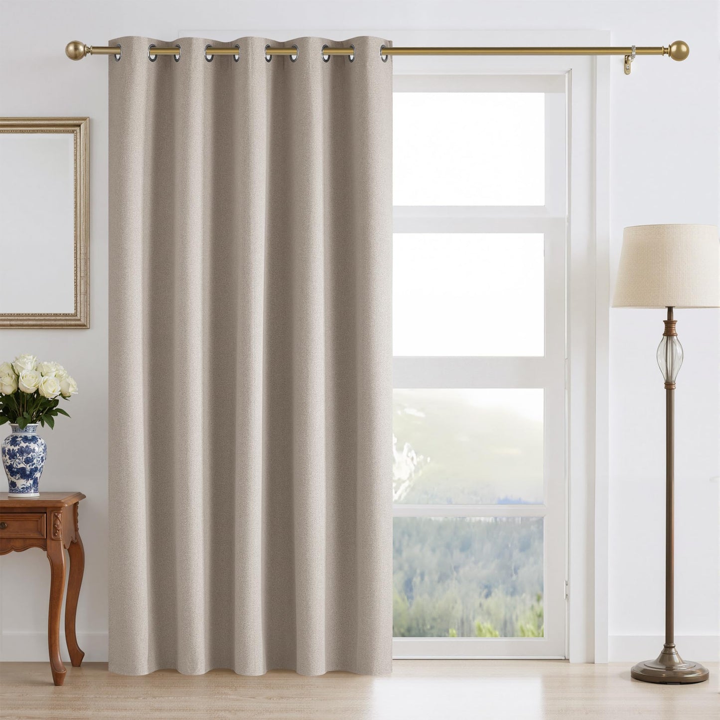 RYB HOME 100% Blackout Curtain for Sliding Glass Doors, Extra Wide Thermal Insulated Privacy Linen Curtains for Bedroom/Patio Door/Living Room/Open Closet, Room Divider, Black, W100xL108, 1 Panel BST220