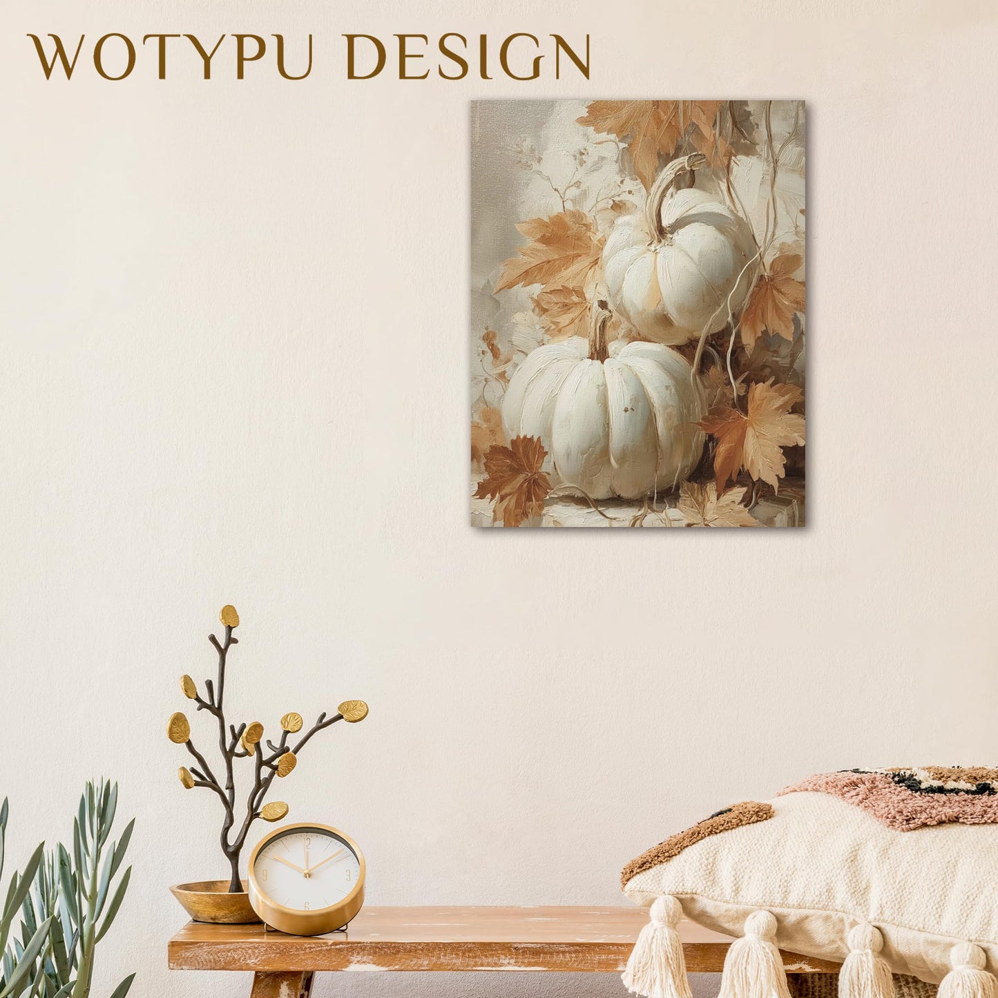 WOTYPU Fall Farmhouse Wall Art Decor, Farmhouse Fall Decor, Rustic Pumpkin Patch Scarecrow Truck Harvest Autumn Thanksgiving Framed Canvas Prints Poster Wall Decorations for Farm Home, 11x14 BST326H
