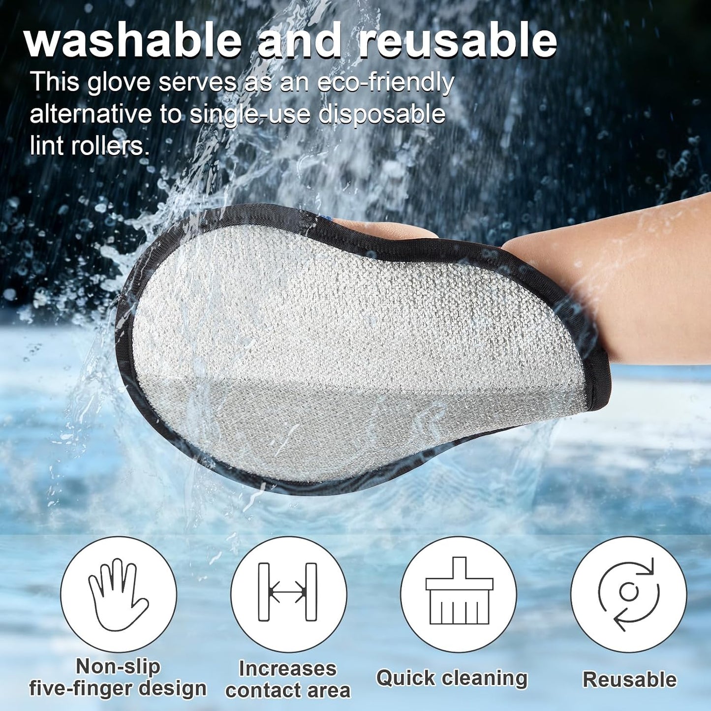 Lonfliness 2pcs Pet Hair Fur Removal Mitt Glove for Cats Dogs 5-Finger Electrostatic Reusable Pet Hair Remover Brush Tool for Couch Furniture Carpet Laundry Clothing (Blue) WN420