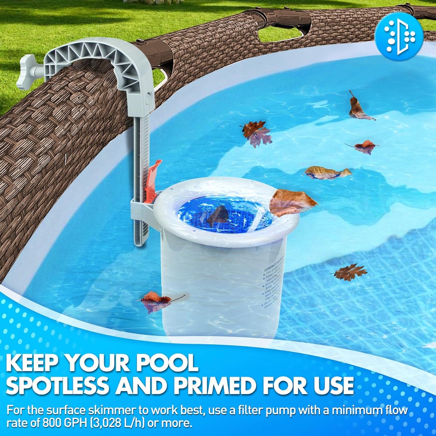 DeeprClean Above Ground Pool Surface Skimmer, Automatic Pool Skimmer for Top of Water N3233