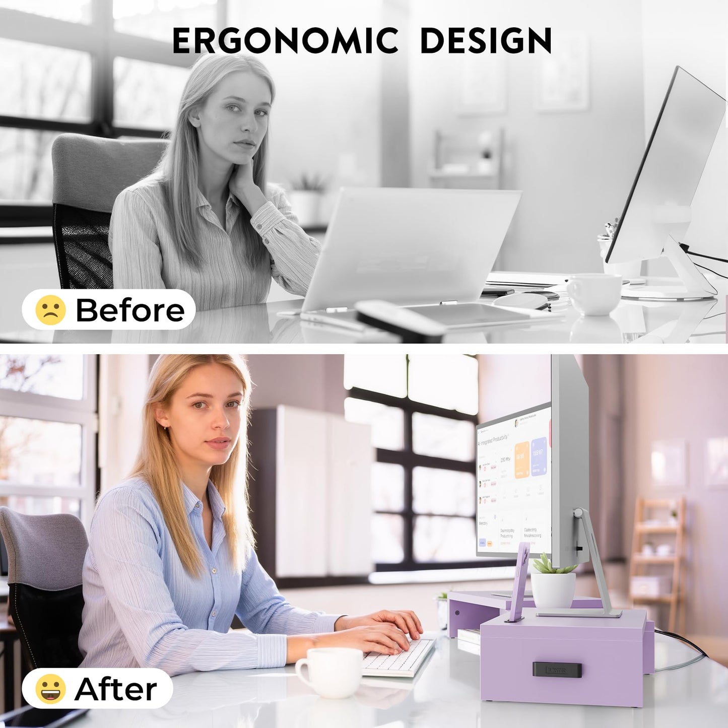 BONTEC Dual Monitor Stand Riser, Adjustable Length & Swivel Angle, Pink | Ergonomic Wooden Desktop Organizer with Smartphone Holder, Computer Monitor Stand for PC, Laptop, Printer and Large Storage BST202