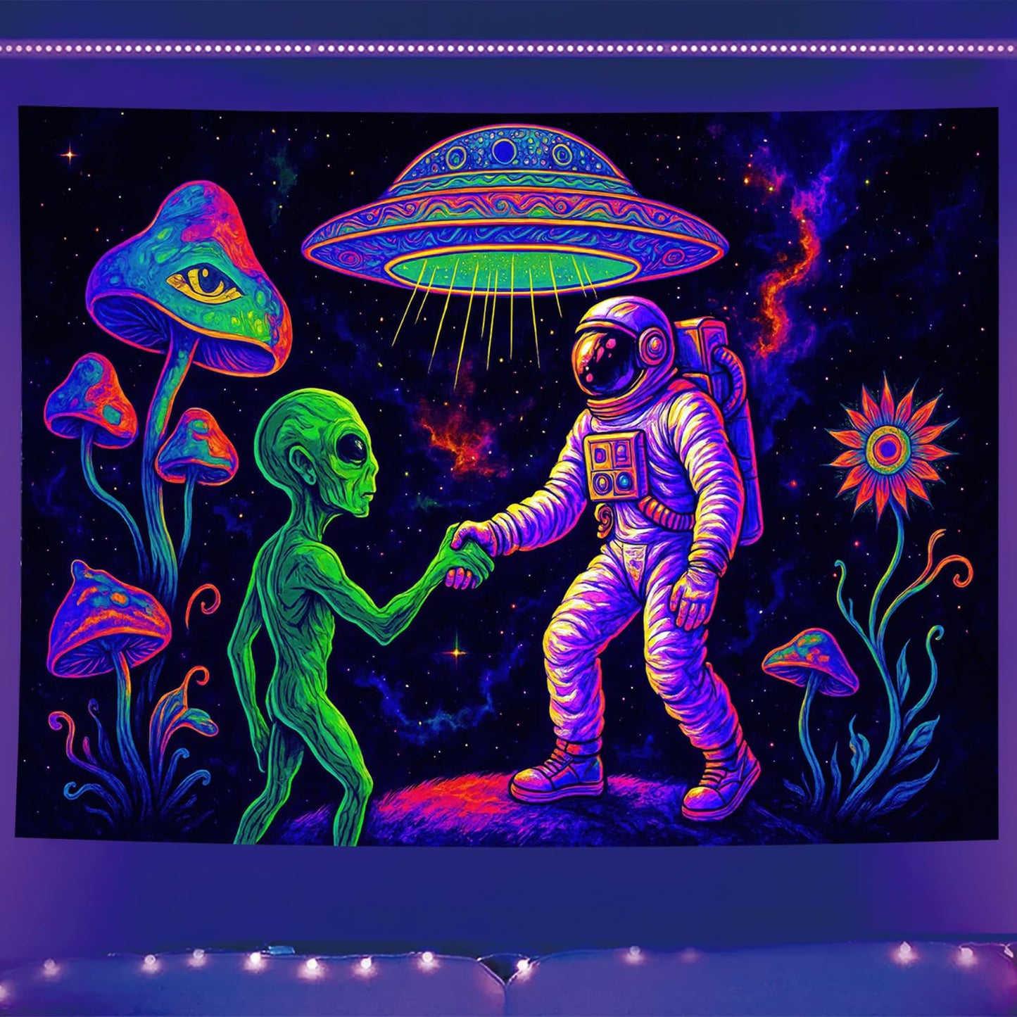 Starlit Patio Astronaut Blacklight Tapestry Trippy Forest Moon Vortex UV Reactive Galaxy Wall Hanging Psychedelic Space Poster Fluorescent Sci Fi Room Decor for Bedroom Dorm Gaming Lounge 78 x 59 Inch BST220