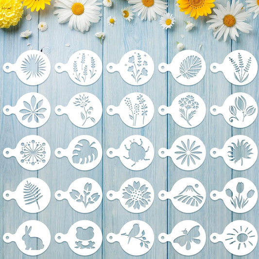 Konsait 20 Pack DIY Coffee Stencils Latte Art Templates for Decorations Reusable Cake Cookie Stencils,Includes Designs for Painting Butterfy, Flowers, Bunny, Bird,Perfect for Party Supplies BST326L