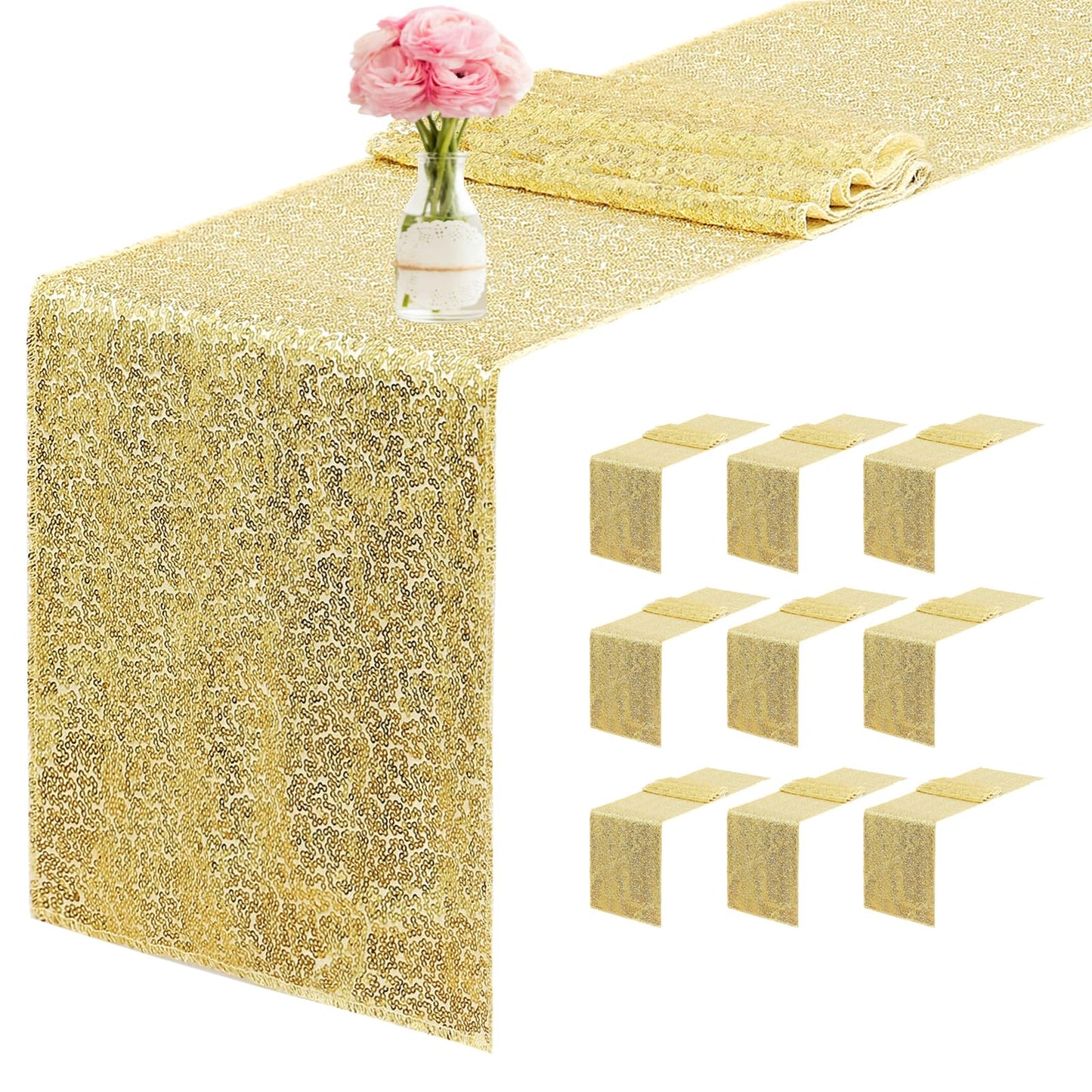 10 Packs 12 x 72 inches Sequin Table Runner, Orange Glitter Table Runner for Birthday Party Supplies Wedding Engagement Baby Shower Holiday Celebration Event Decorations WN420