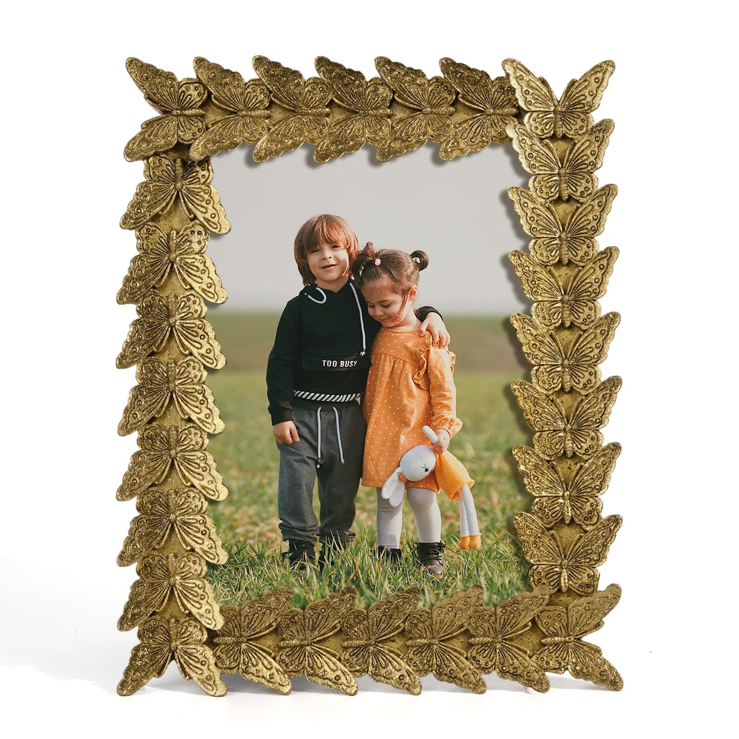 5x7 Wedding Picture Frame Gold,2 Pack Small Frame for Gallery Decor | Durable Resin Material,Tabletop & Wall Display,Real Glass,Rose Floral Design,Antique Brass Finish,Wedding Arrangement Decor BST326H