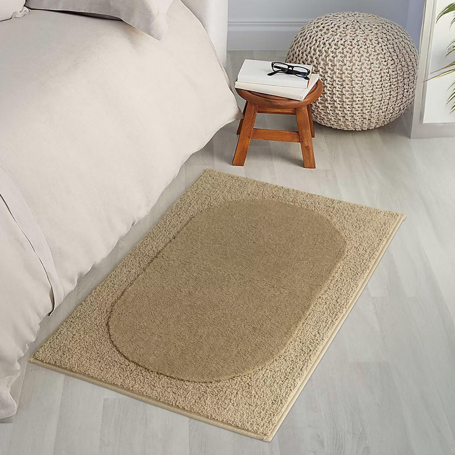 DEXDE Bathroom Rugs Non-Slip Mat for Bathroom Floor Shower,24x16 Beige | Thick Soft Absorbent Bath Mat, Quick Dry Microfiber Rug, Machine Washable Shower Floor Bathroom Mat Home Decor Accessories BST220