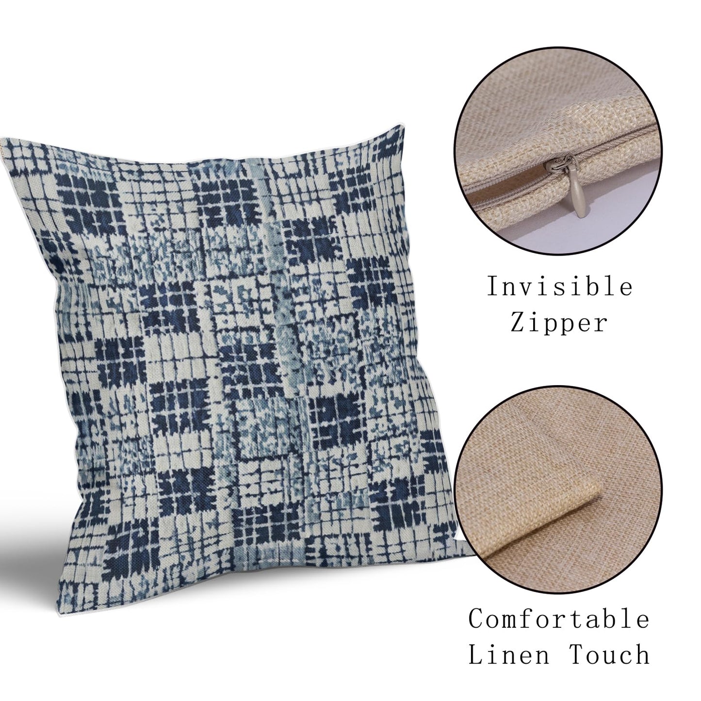 Navy Blue Grey Gray Pillow Covers 18x18 Set of 2 Abstract Plaid Pattern Decorative Outdoor Pillowcases Farmhouse Throw Cushion Case Couch Sofa Bed Decor BST220