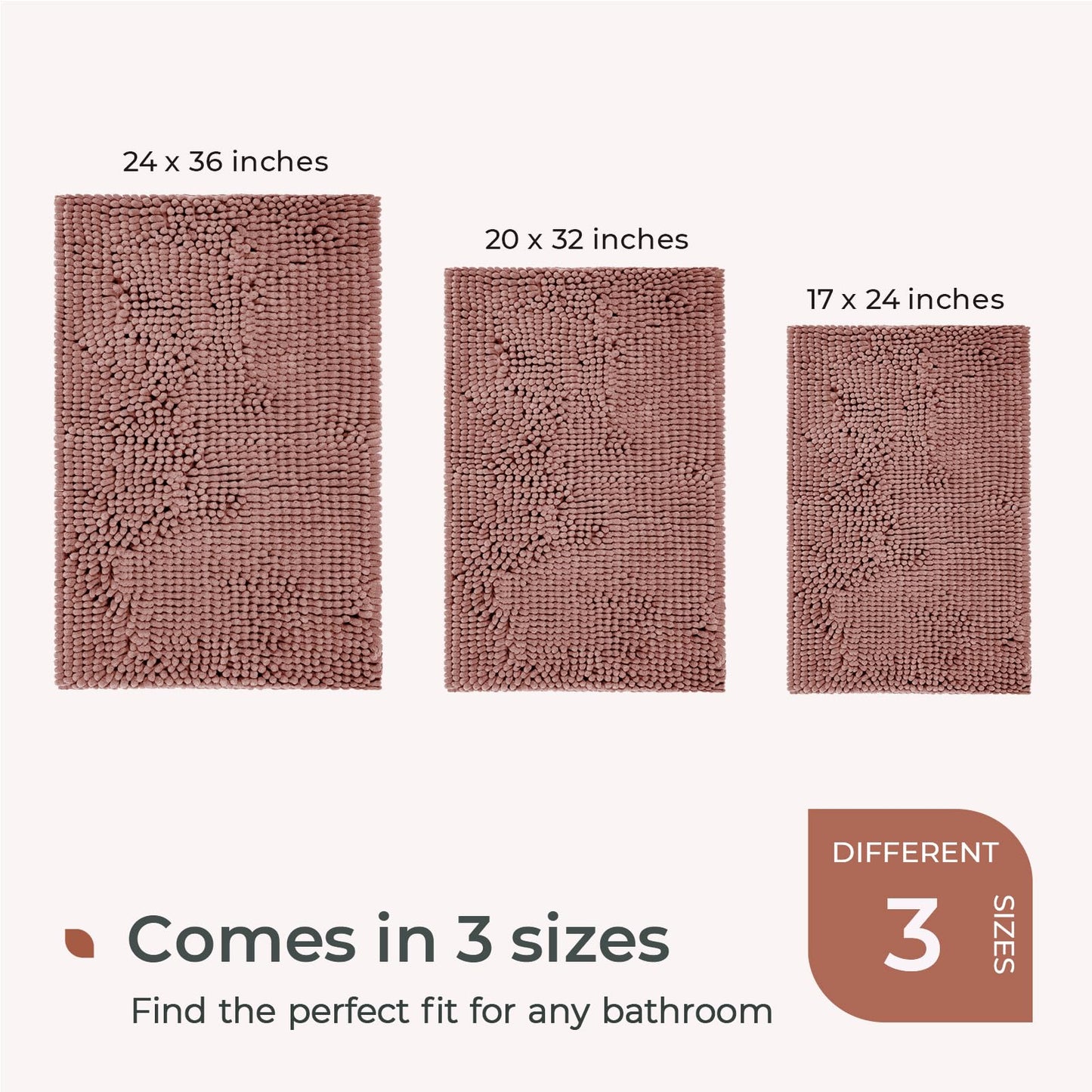 FRESHMINT Chenille Bathroom Rugs Mat 24"x17", Non-Slip Bath Mat for Bathroom Floor & Bathtub, Washable Soft Shower Shag Bath Rugs, Fluffy Thick Water Absorbent Microfiber Shower Mat, Sage Green BST220