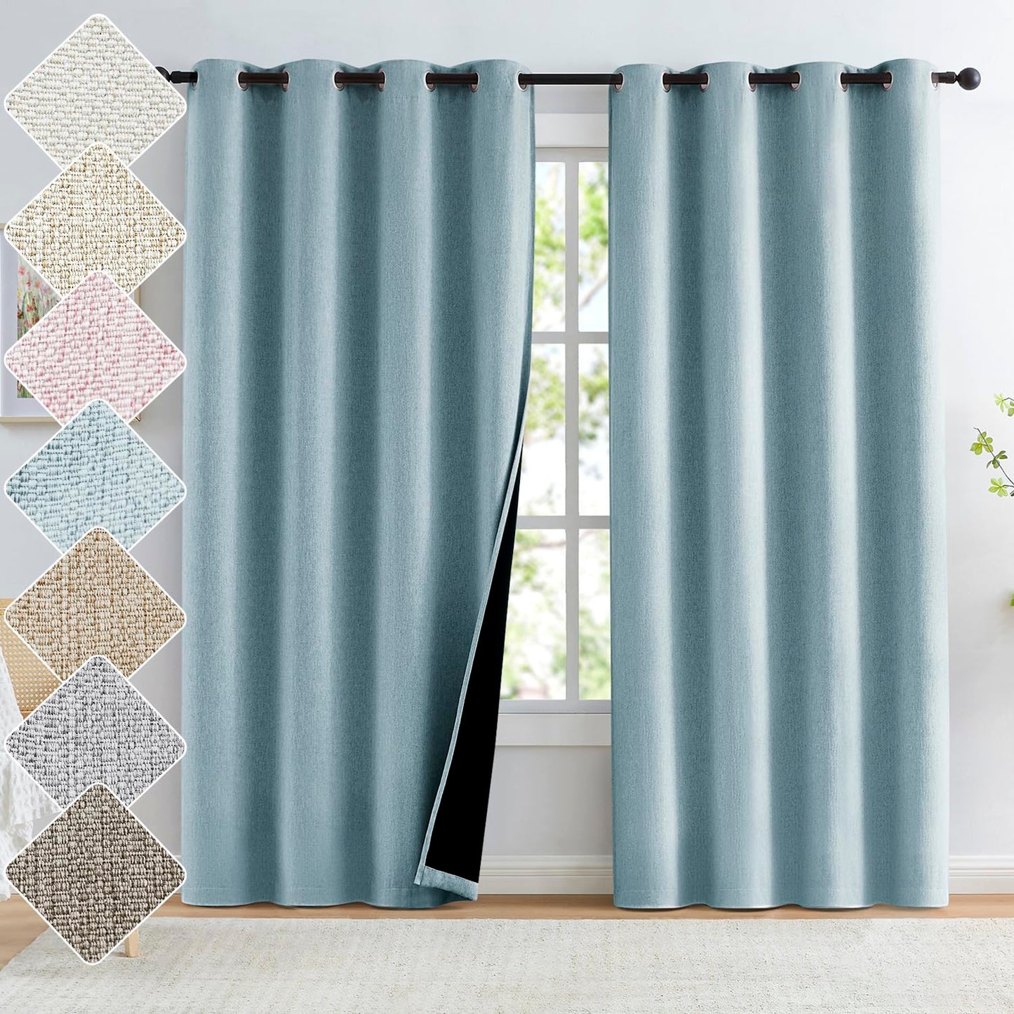 Grey Full Blackout Linen Curtains 84-inch-Long Thermal Insulated Noise Reducing Bedroom Drapes Rustic Farmhouse Triple Weave Window Treatment Set for Theatre, Nursery, 40"x84"x2, Grey BST202