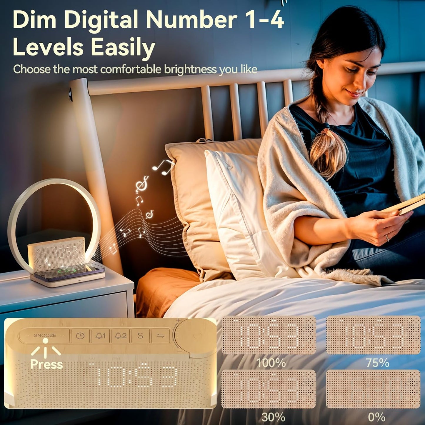 VIVILUMENS Wireless Charger Wake Up Light, Alarm Clock Wireless Charger 78
