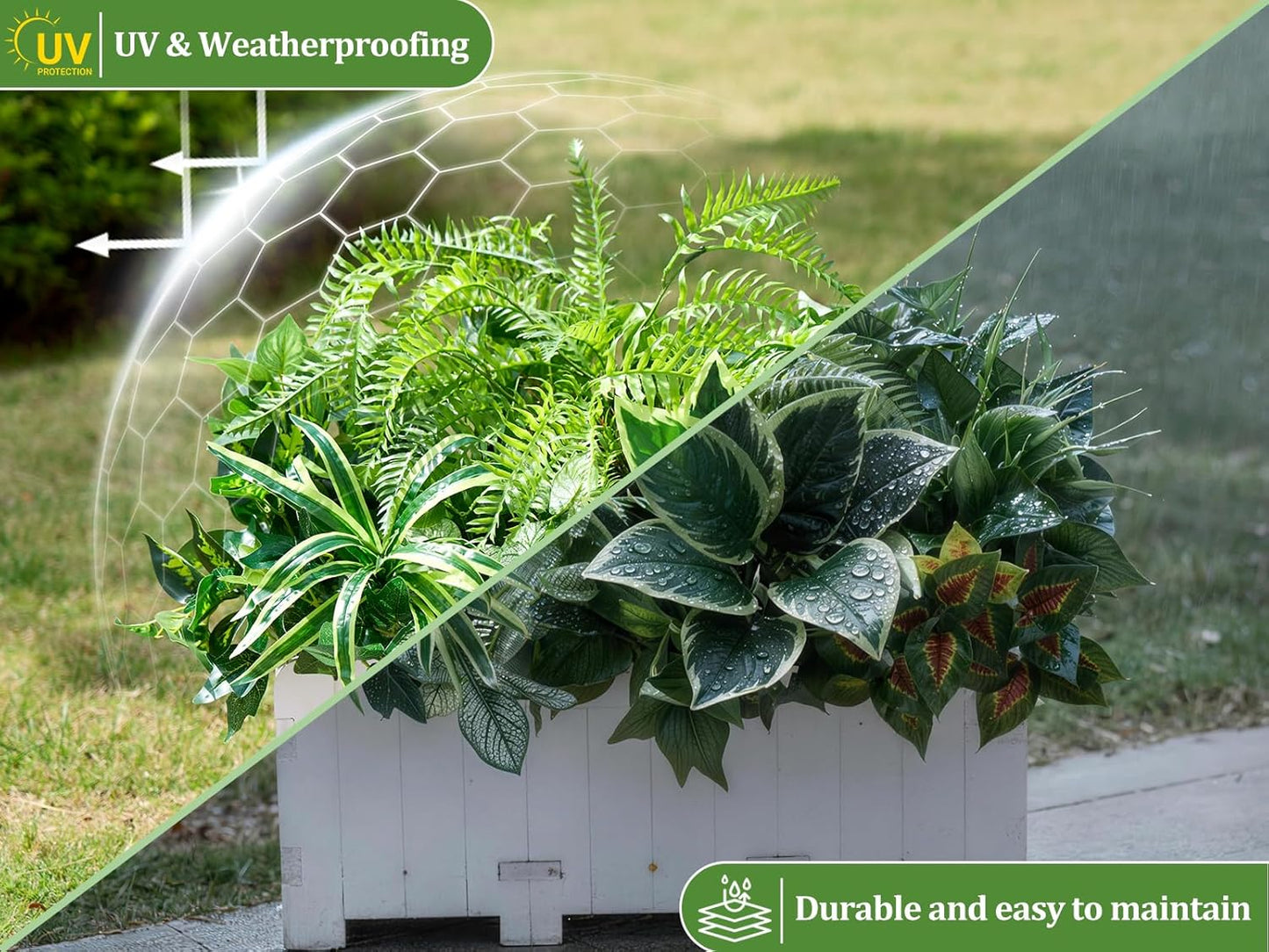 Artificial Plants Outdoor 12PCS UV Resistant Fake Greenery | Highly Realistic Faux Plant Outside with Stems for Front Proch Garden Patio Planters Window Boxes Home Decor BST326H