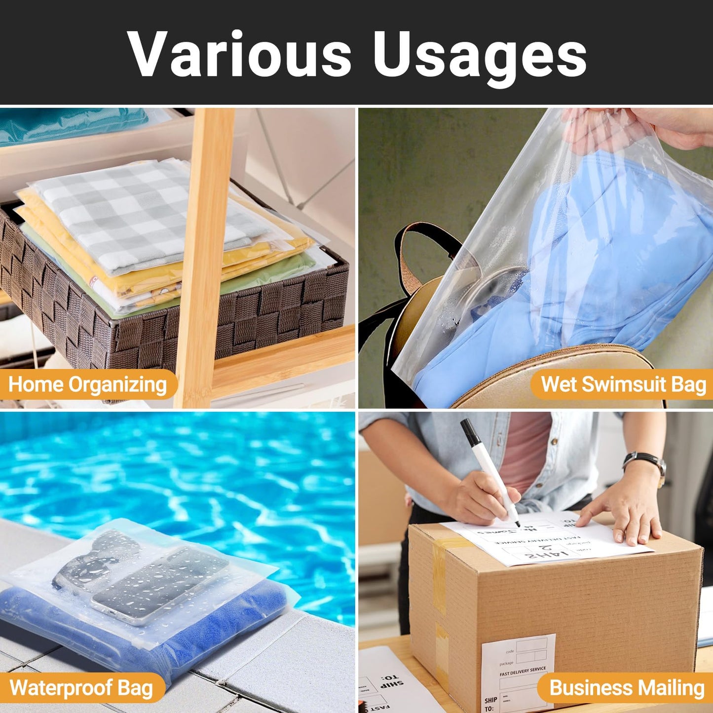 Clear Swimsuit Storage Bags, Clear Shirt Packaging Bags for Bikini, Swimwear, Bathing Suit Storage, 12x8 inch, Pack of 50, Waterproof, 3 Mil BST220