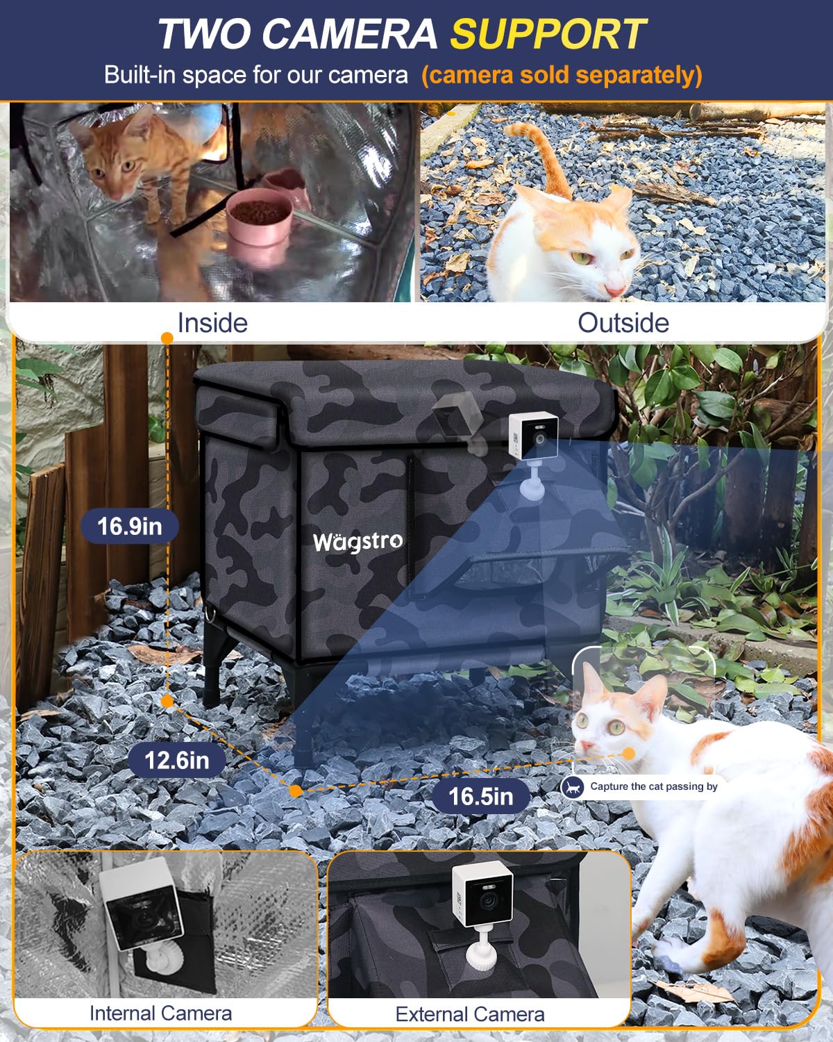 Heated Cat House for Outside, Insulated Weatherproof Heated Outdoor Cat House with Waterproof Eaves & Escape Door, Elevated Outdoor Cat Shelter for Feral Stray Cat (Green, 16.5"x13"x16.9")