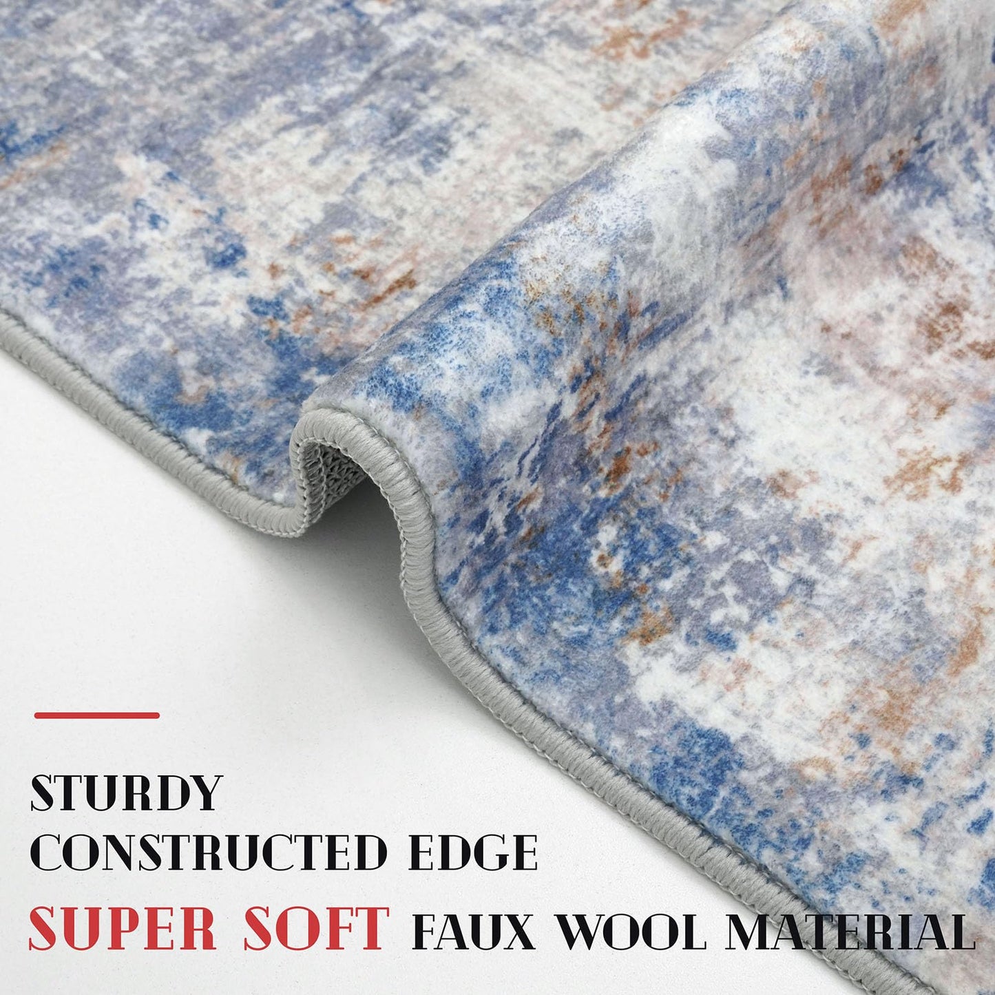 Lansny Modern Abstract Runner - 2x5, Beige Grey Washable Kitchen Entryway Rug Mat Non-Slip Soft Neutral Hallway Rug Thin Print Faux Wool Carpet for Bedroom Laundry Room Indoor BST220