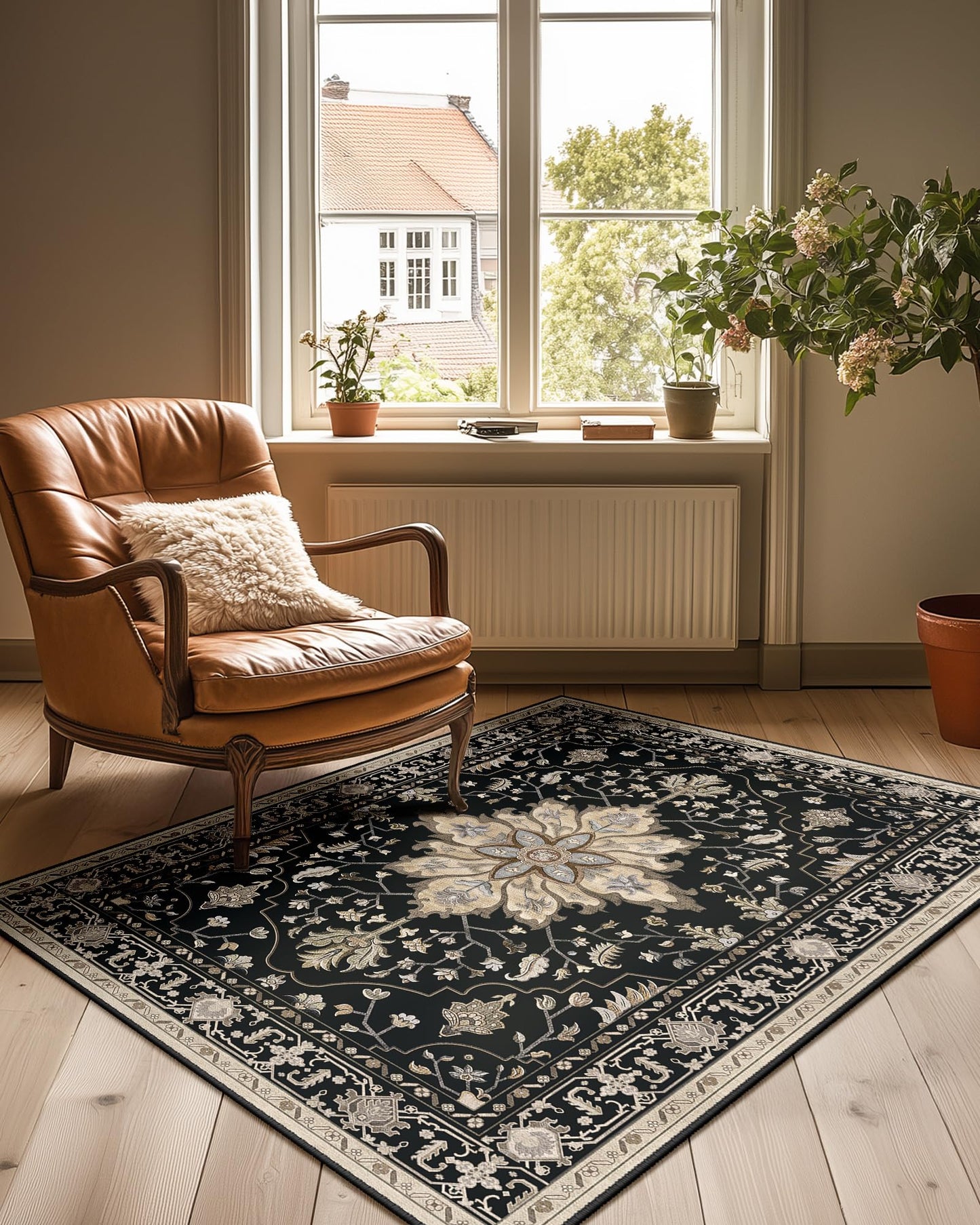 RELEANY Area Rugs Runner 2'x6' Washable Non-Slip, Floral Vintage Distress Medallion Carpet for Kitchen Hallway Bedroom Beside Laundry Room Bathroom, Teal Green Lake Blue Turquoise DD1210