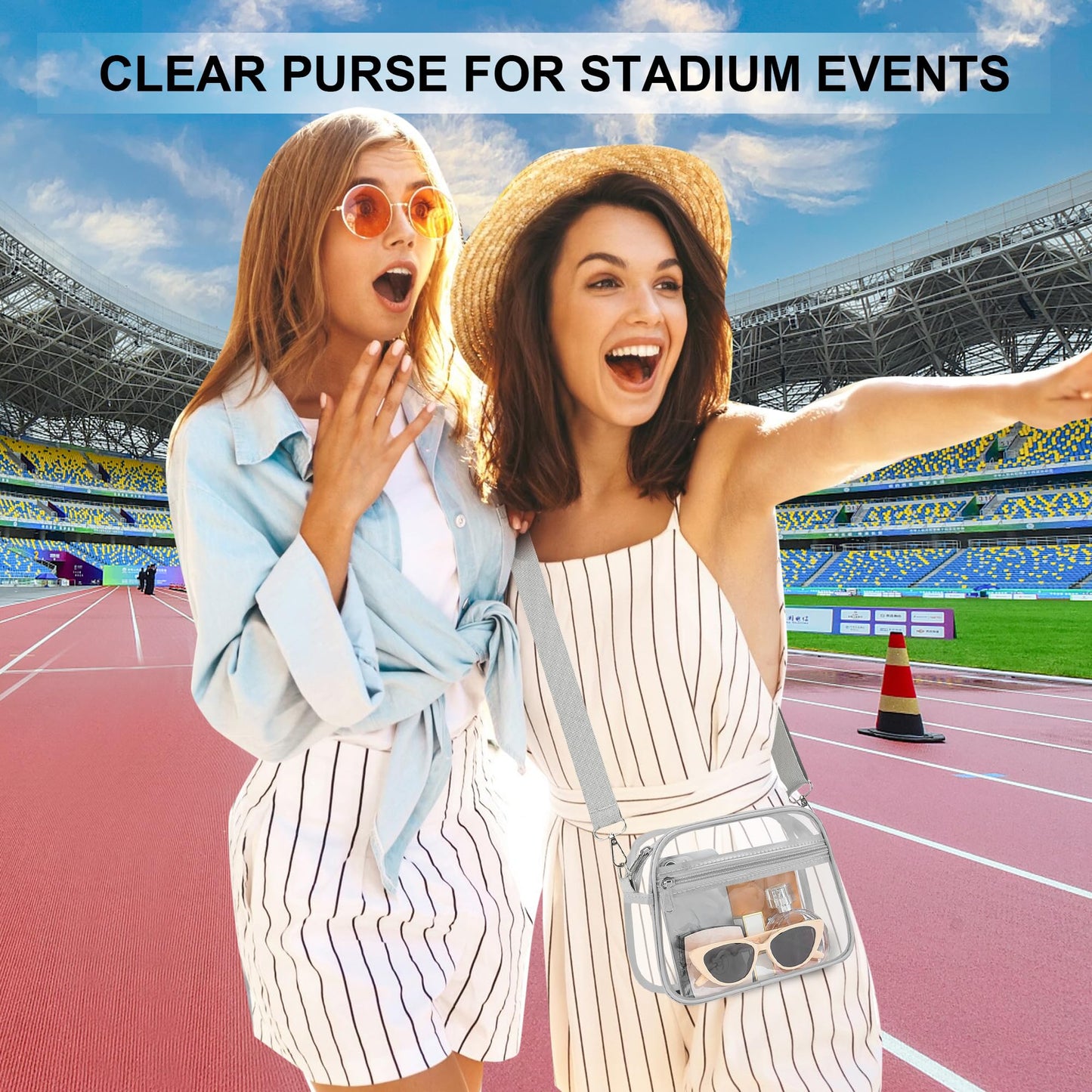 Clear Bag for Stadium Events Stadium Approved Women's Top-Handle Handbags | Mini Small Clear Bag Purse with Wide Adjustable Strap and Front Pocket for Sports Concerts, Festivals BST202