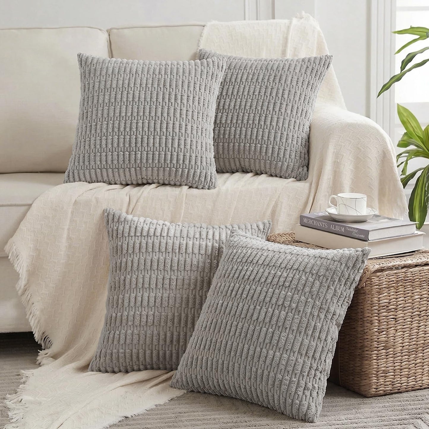 Fancy Homi 4 Packs Decorative Throw Pillow Covers for Living Room Couch Bed, Modern Farmhouse Boho Home Décor Accent Cushion Case, 26" x 26", Peach BST220