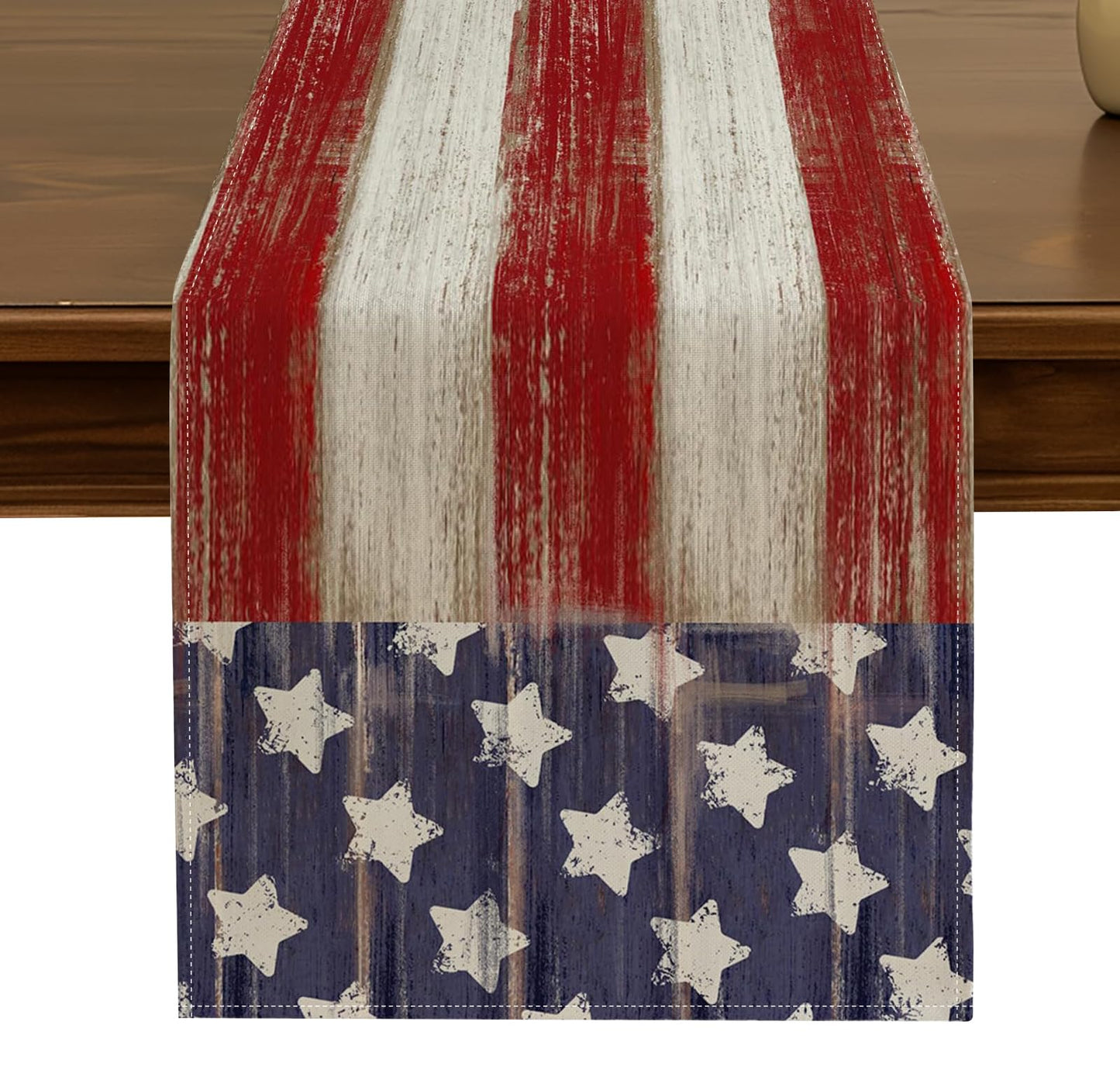 Patriotic Blue Red Stars 4th of July Table Runner 13x72 Inch Seasonal Kitchen Dining Table Decor for Indoor Outdoor Farmhouse Home Party Decoration ZQ119 BST326H