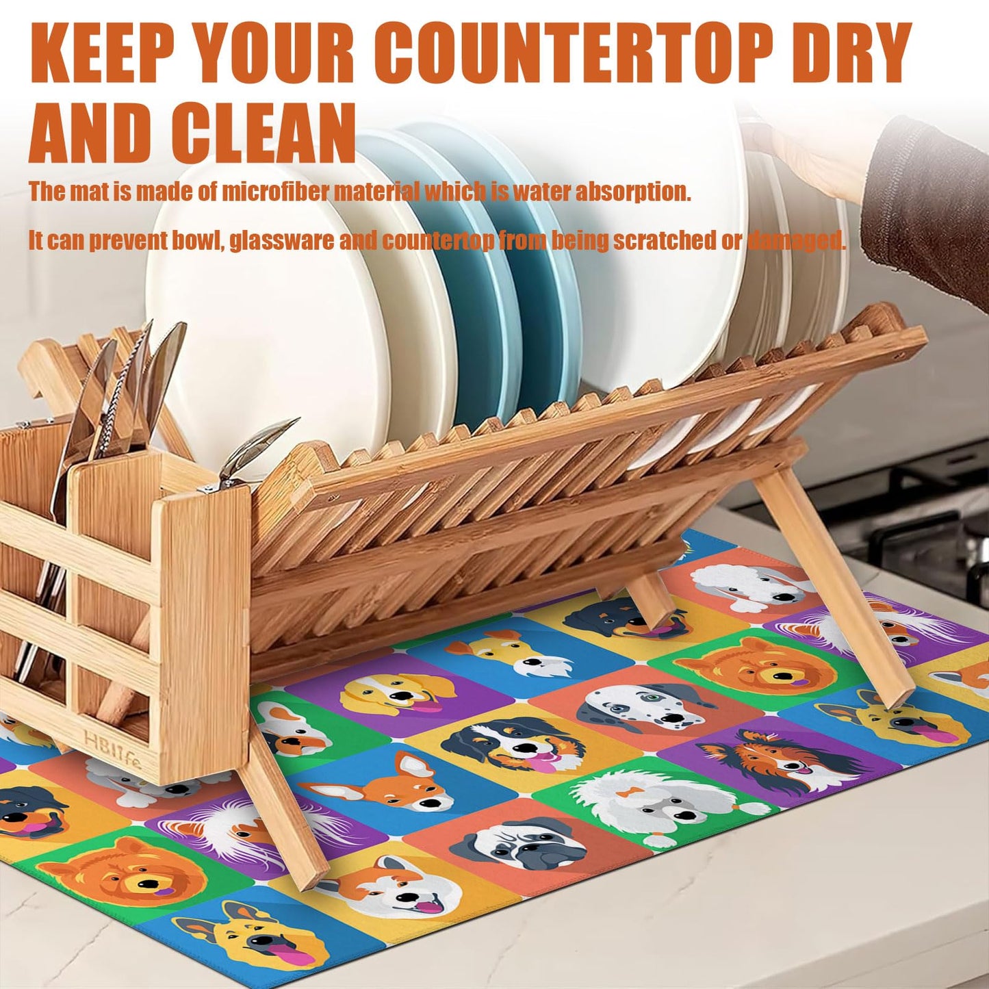 Brown Leopard Dish Drying Mat for Kitchen Counter Microfiber Absorbent Dish Kitchen Drying Mat Draining Reusable Washable for Dishes/Utensils/Counterto BST220