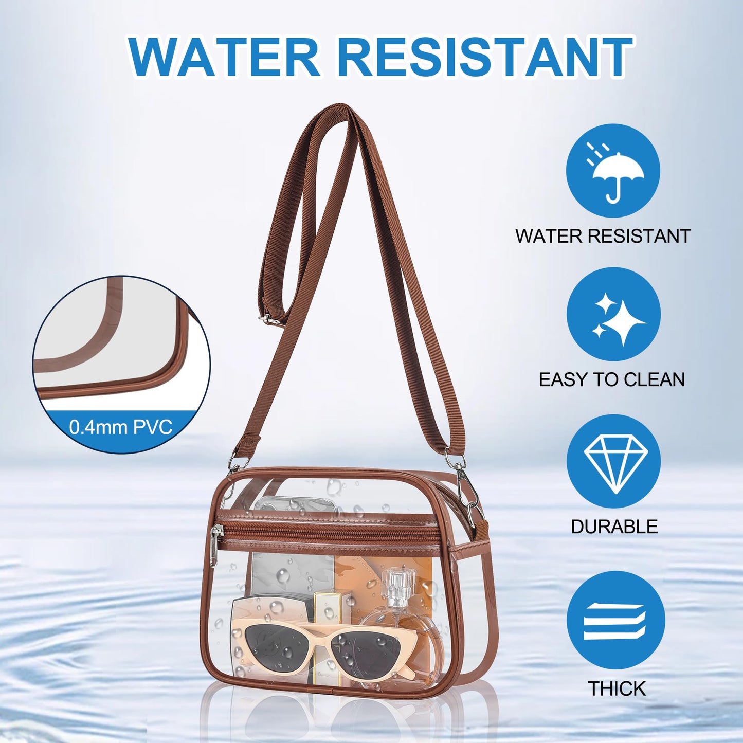 Clear Bag for Stadium Events Stadium Approved Women's Top-Handle Handbags | Mini Small Clear Bag Purse with Wide Adjustable Strap and Front Pocket for Sports Concerts, Festivals BST202