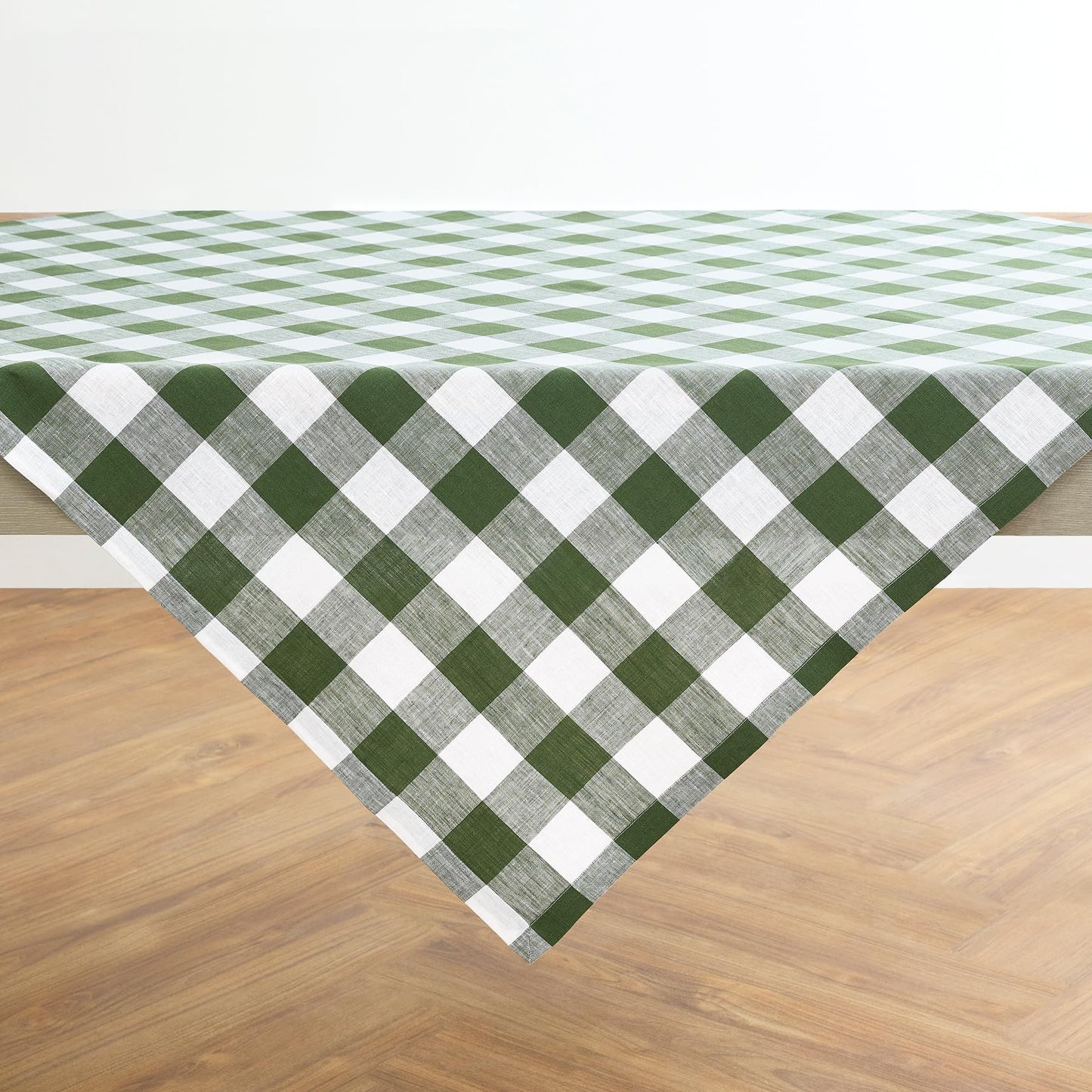 Solino Home 100% Pure Linen Rectangular Tablecloth Pink Check, 60 x 120 in | Buffalo Check Linen Table Cloth for dining and entertaining | buffalo checkered weave | Marshmellow Pink | OEKO-TEX Certified BST326SOLH