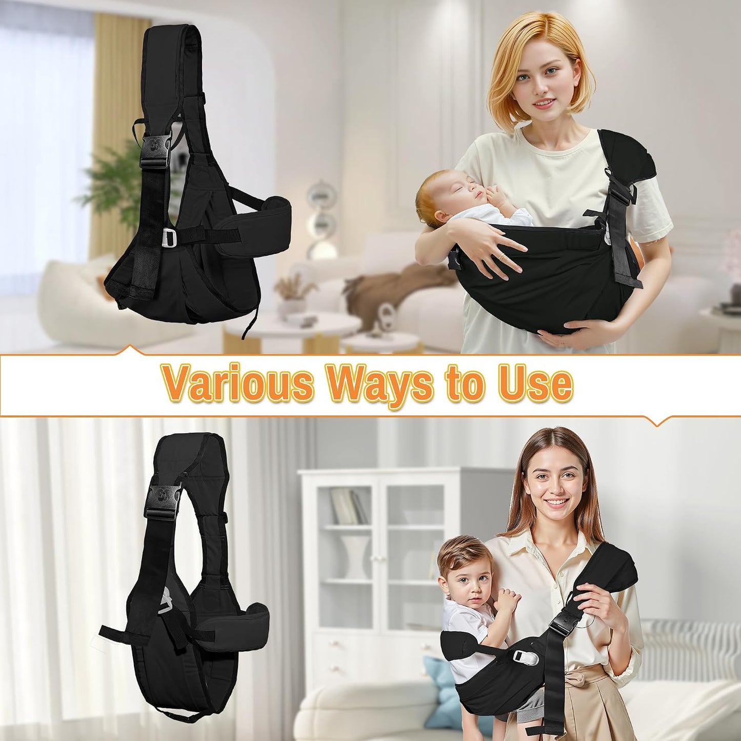 Baby Carrier Newborn to Toddler,Adjustable & Lightweight Baby Sling Carrier,Toddler Carrier 25-60 lbs,Ideal for Home,Shopping,and Travel WN420