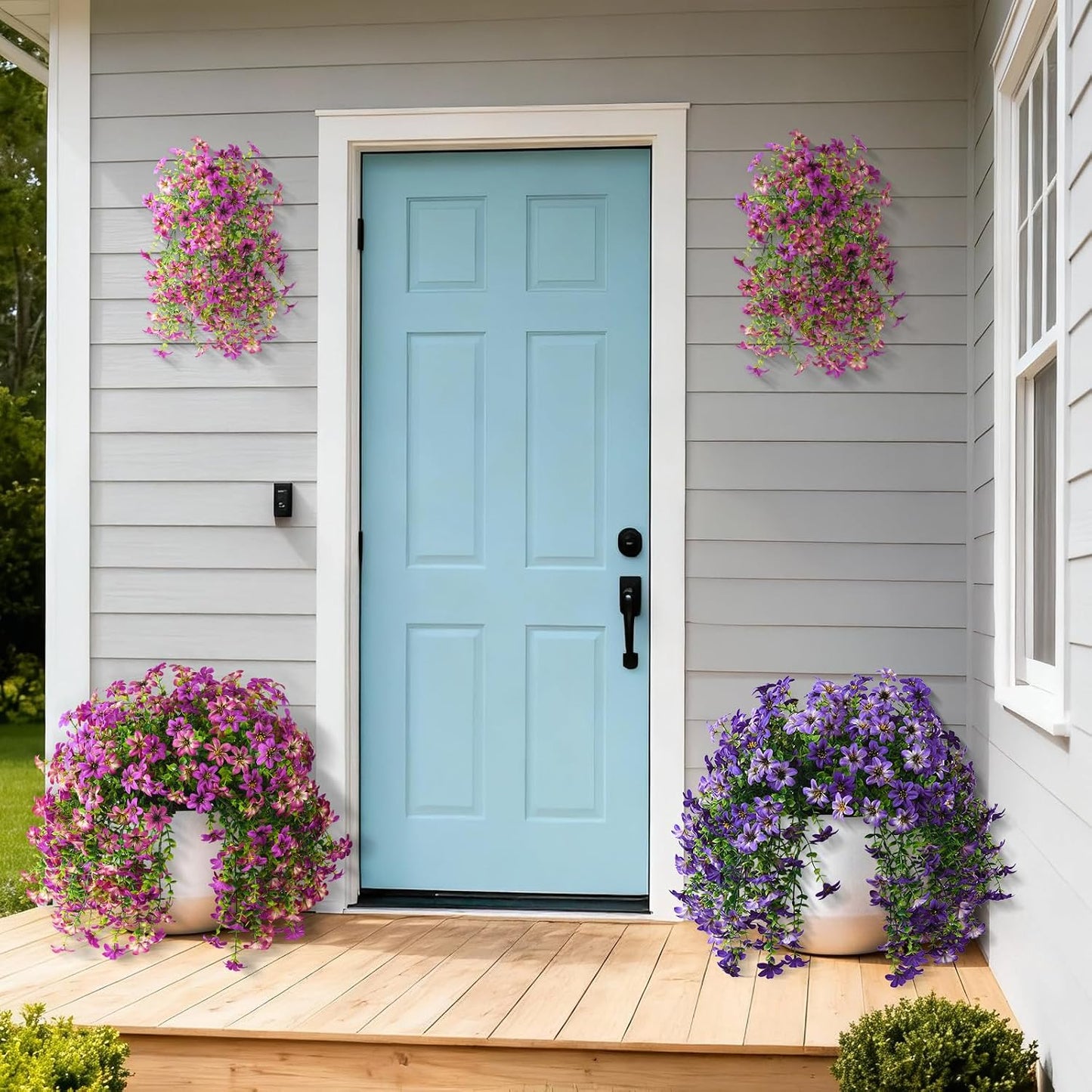 Artificial Flowers for Outdoor Faux Flowers for Plant Pot Spring Decoration | 2 Pcs Faux Hanging Plants UV Resistant Look Real Outside Home Garden Porch Patio Entrance Courtyard Decor BST326H