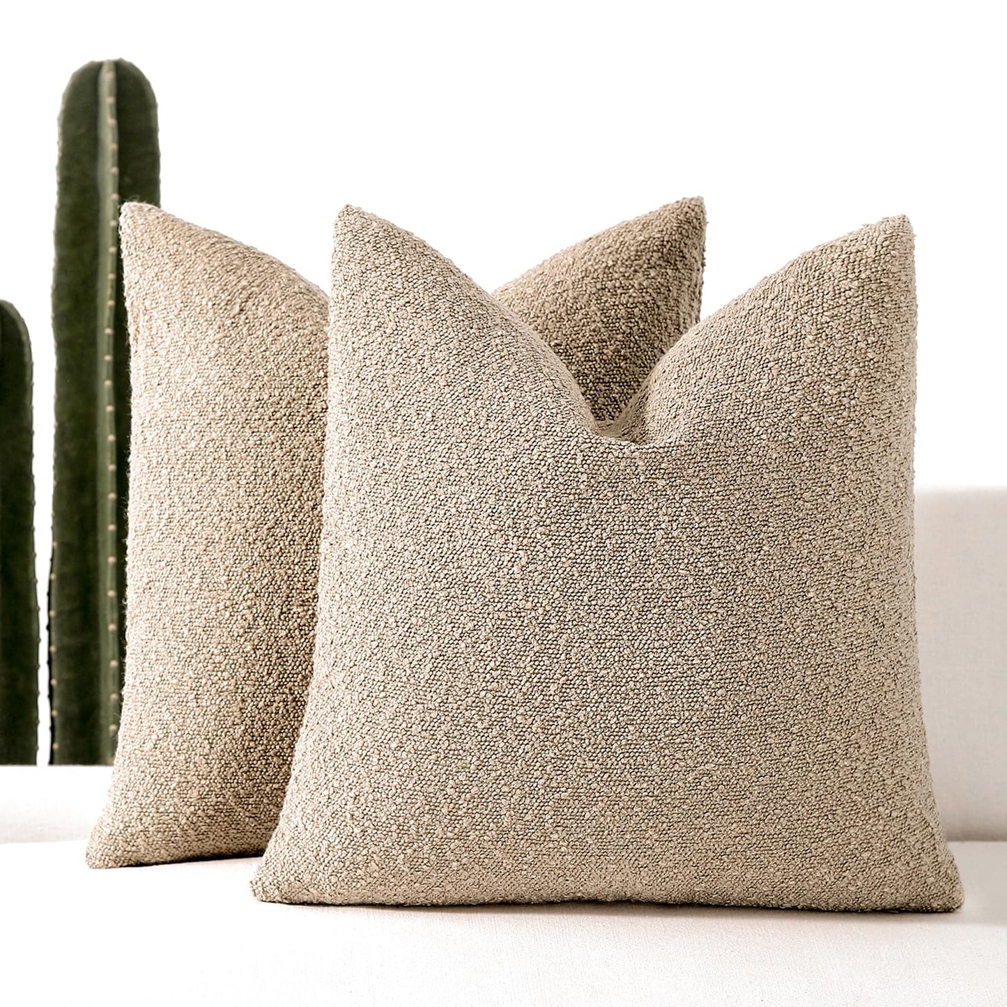 18x18 Boucle Throw Pillow Covers, Set of 2, Camel BST202