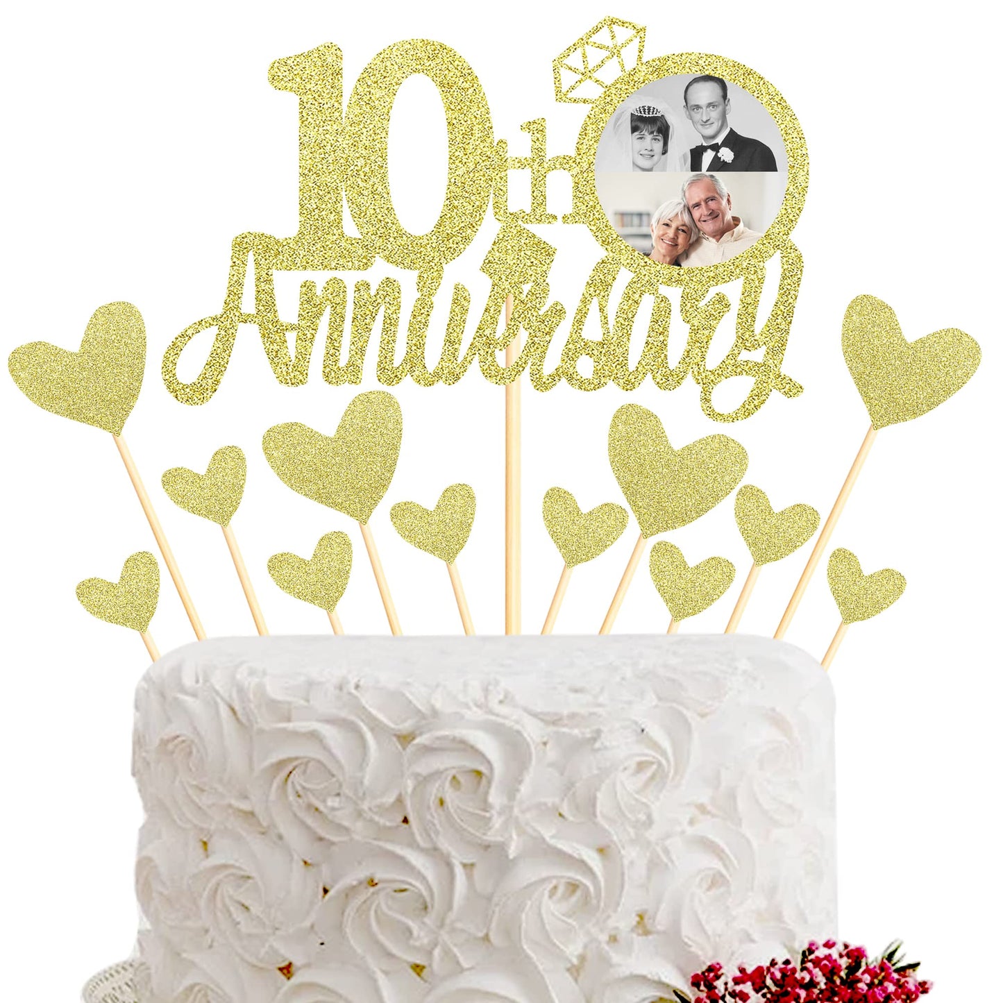 Sumerk 13 PCS Gold Glitter 55th Anniversary Cake Topper Happy 55th Anniversary Wedding Anniversary Cake Decorations BST220