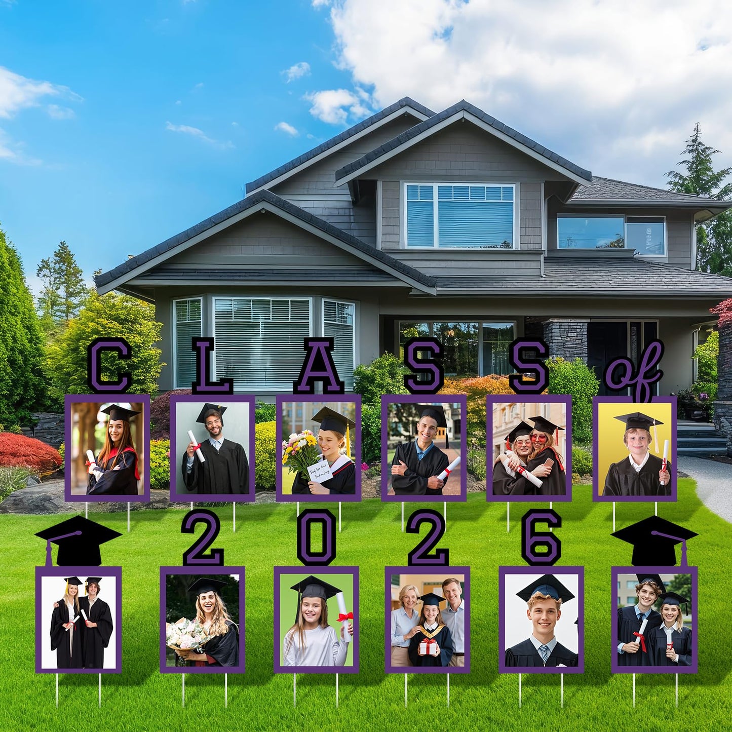 12 Pcs Graduation Photo Yard Sign Decorations 2026, K-12 Grade Graduation School Picture Frame Lawn Sign with Stakes for Kindergarten Middle High School Class of 2026 Grad Party Decorations, Red WN420
