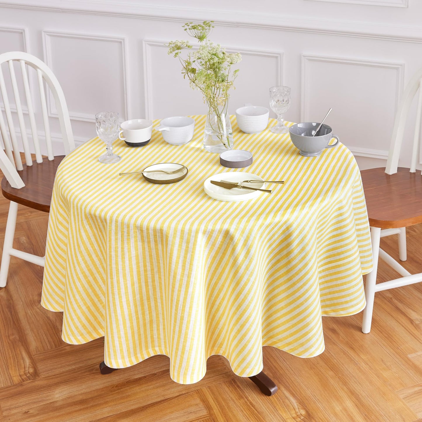 Solino Home 100% Linen Table Cloth, Throw, 52 x 52 in, Coral, Amalfi Stripe | Striped Linen Tablecloth a neat topper for bistro, card and side tables | Coral and White | Pure Linen | OEKO-TEX Certified BST326SOLH