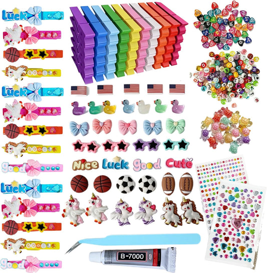 50pcs Cheer Pins Kit: Wooden Cheer Clothes Pins (2.8 inches) with Over 380 Unique Clip Charms, Including Cheer Pins for Cheerleaders, Zodiac Symbols, American Flag, Glowing Ducks and Turtles BST326H