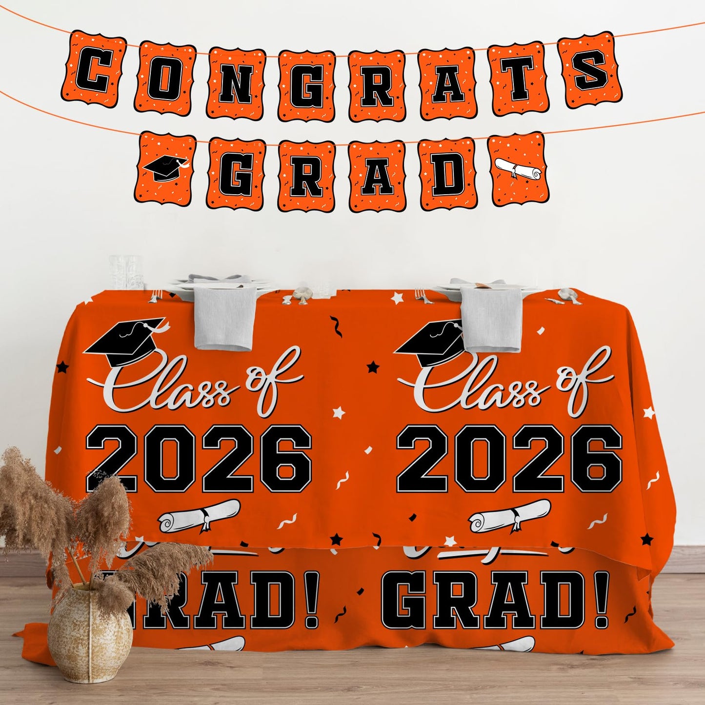 Gatherfun 2026 Graduation Decorations : 2-Pack Congrats Grad Disposable Tablecovers - Class of 2026 Red Themed Table Cloths, for Graduation Party Supplies & Graduation Backdrop, 54" X 108" BST326L