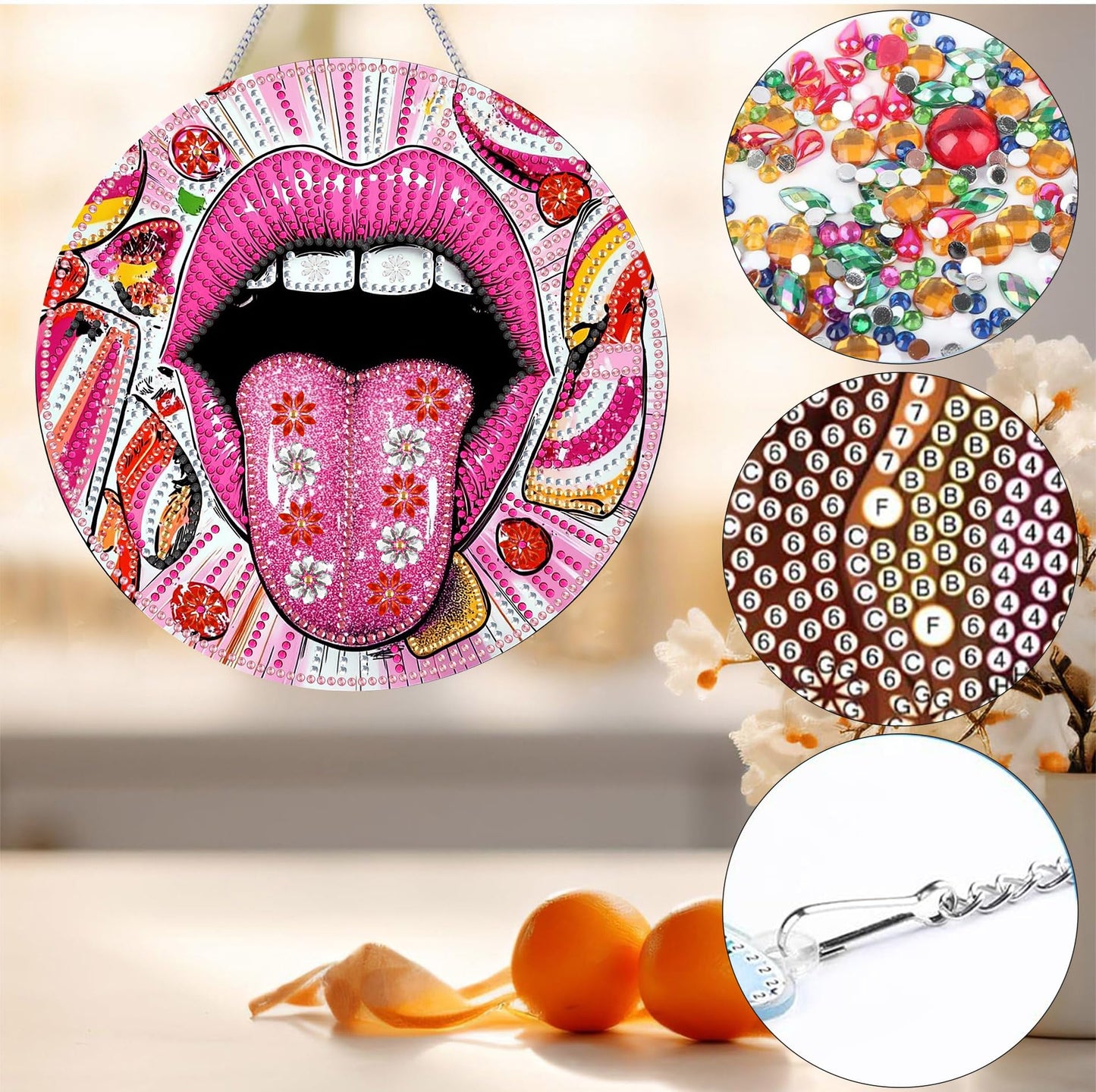 Bimkole Cat Diamond Art Hanging Kit for Adult, DIY 5D Animals Diamond Art Painting Window Pendant, Acrylic Crystal Art Hanging Ornament for Wall Home Garden Front Door Decor - 7.8x7.8 Inch BST220