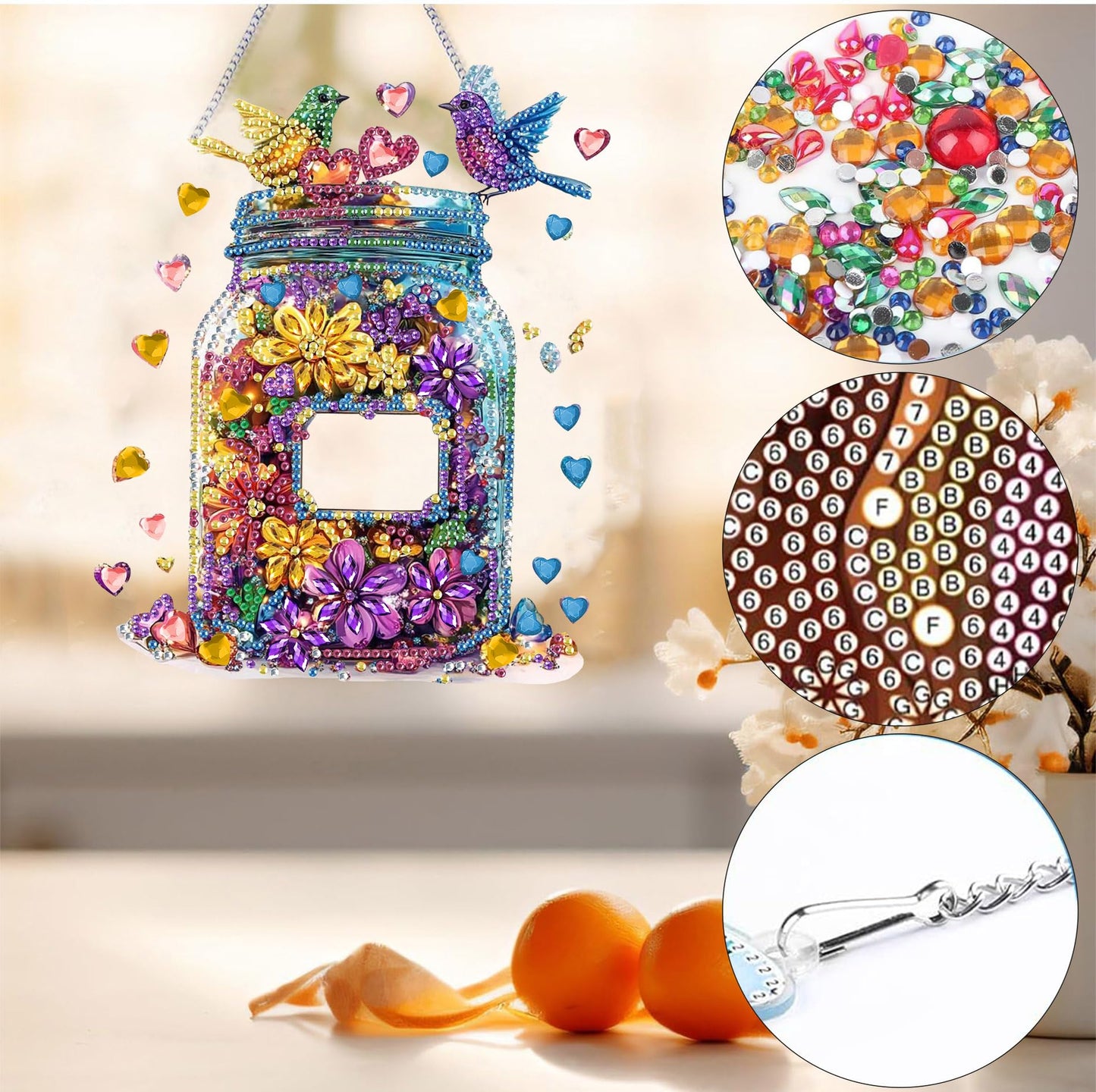 Bimkole Cat Diamond Art Hanging Kit for Adult, DIY 5D Animals Diamond Art Painting Window Pendant, Acrylic Crystal Art Hanging Ornament for Wall Home Garden Front Door Decor - 7.8x7.8 Inch BST220