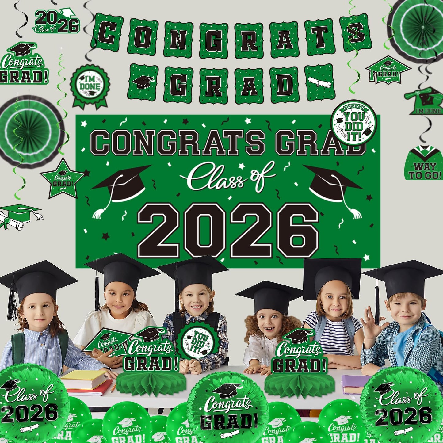 Black and Gold Themed 2026 Graduation Decorations Set - Congrats Grad Banner, Class of 2026 Backdrop, Balloons & Streamers Kit - Graduation Party Supplies for High School & College Celebrations BST326H