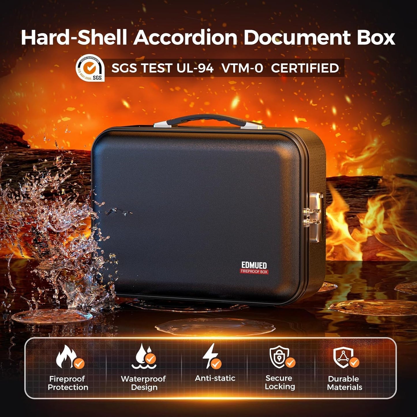 EDMUED Fireproof Document Box with Combination Lock 84