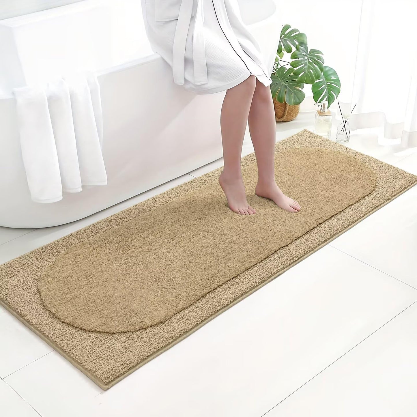 DEXDE Bathroom Rugs Non-Slip Mat for Bathroom Floor Shower,24x16 Beige | Thick Soft Absorbent Bath Mat, Quick Dry Microfiber Rug, Machine Washable Shower Floor Bathroom Mat Home Decor Accessories BST220