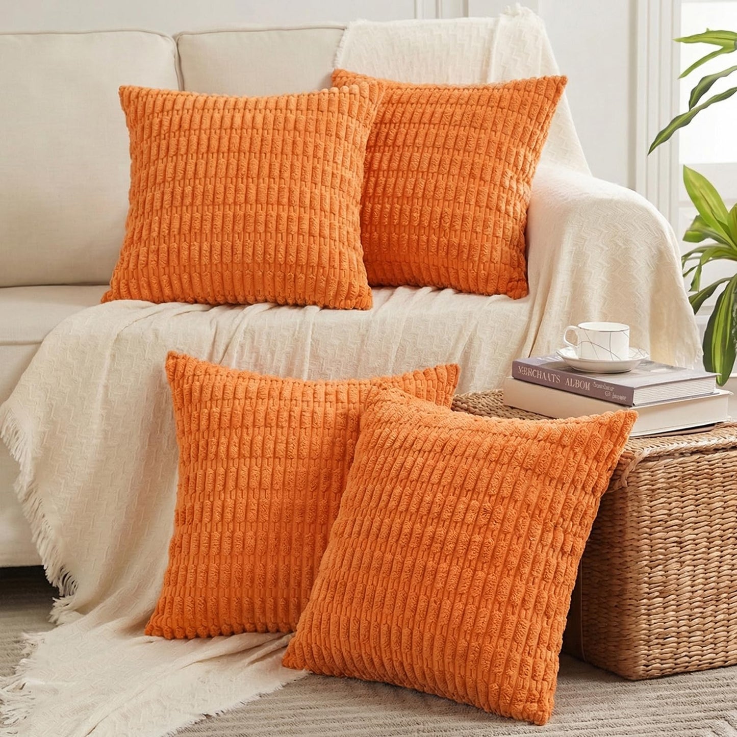 Fancy Homi 4 Packs Decorative Throw Pillow Covers for Living Room Couch Bed, Modern Farmhouse Boho Home Décor Accent Cushion Case, 26" x 26", Peach BST220