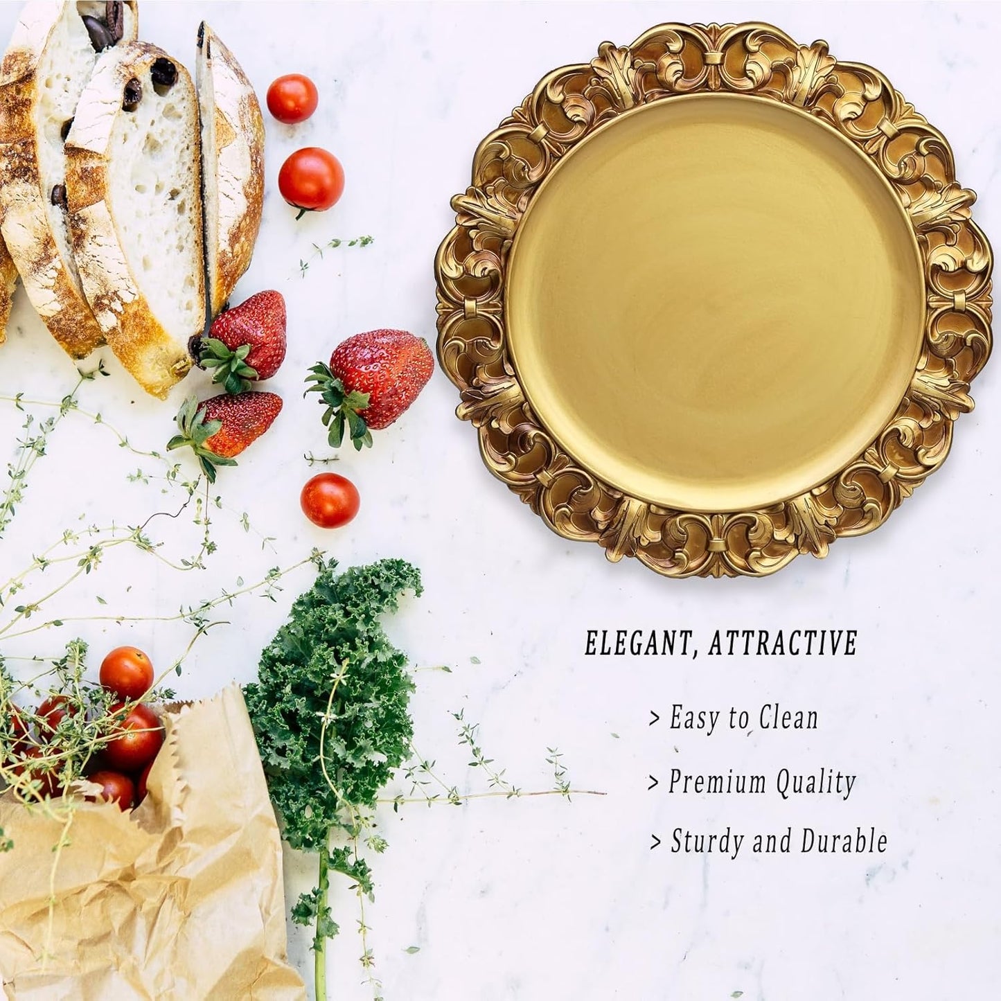LEEMXIINY Home Decor 13" Antique Gold Charger Plates 76