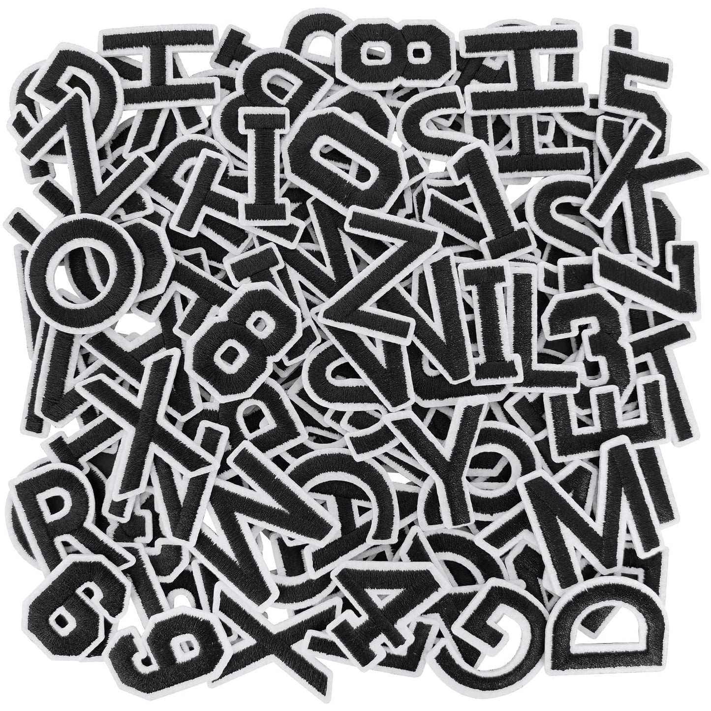 72Pcs Iron on Number and Letter Patches, Numbers 0-9, Letters A-Z Embroidered Applique Patches for Clothes, Skirts, Hats, Socks - Black BST220