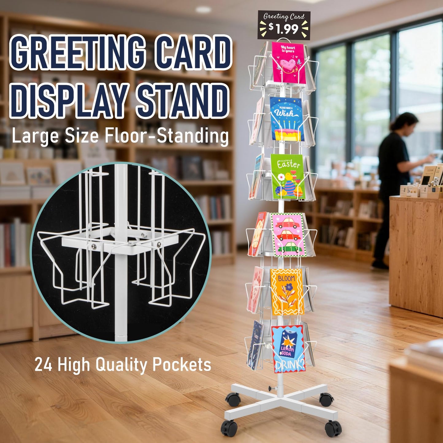 ANBOXIT Greeting Card Display Stand, Metal Rack Holder Organizer | for Retail Stores Vendors, Postcards, Stickers, White - 4 Tier BST202
